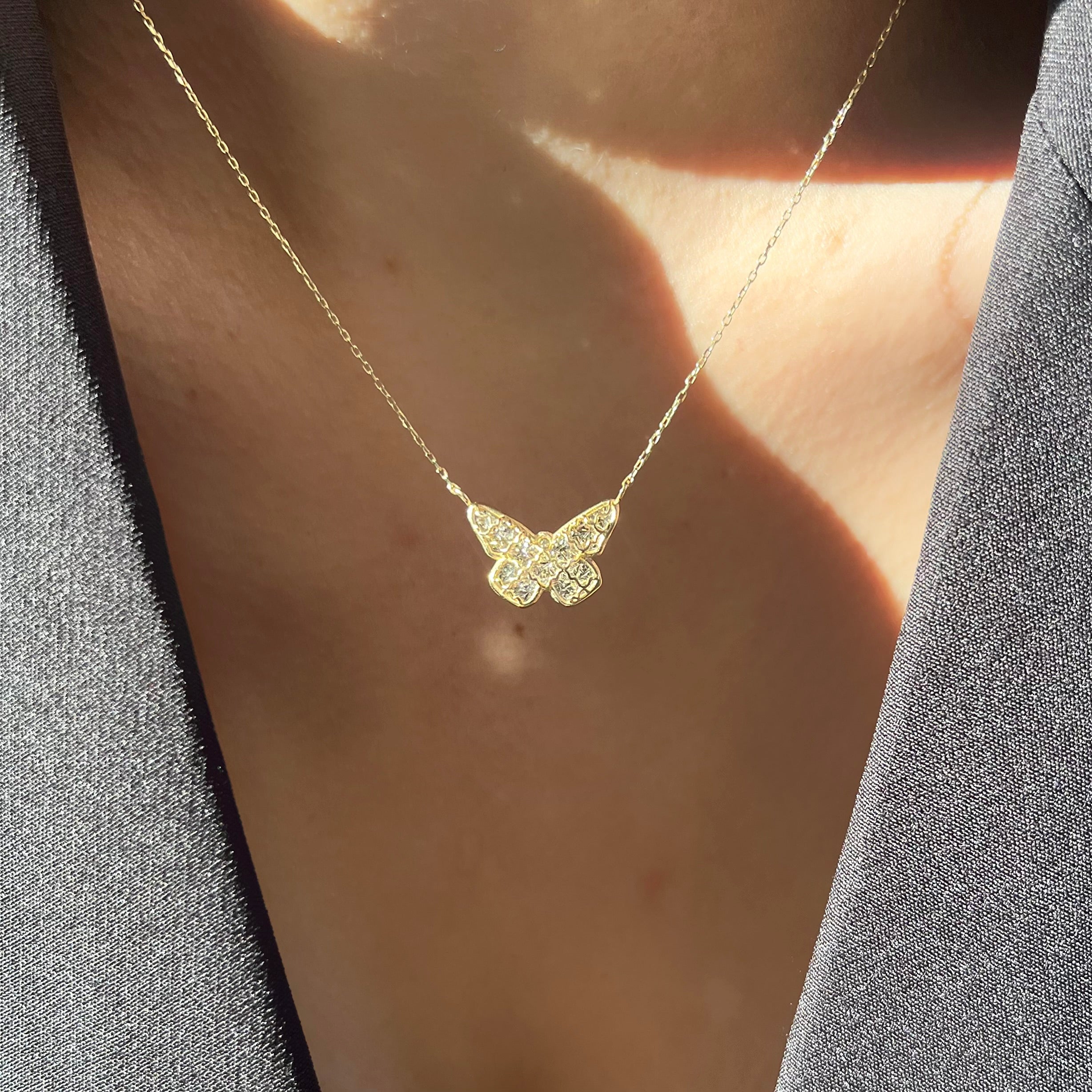 Diamond Cut Two-Tone Butterfly Necklace