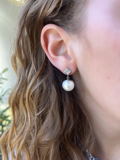 South Sea Pearl Diamond Drop Earrings