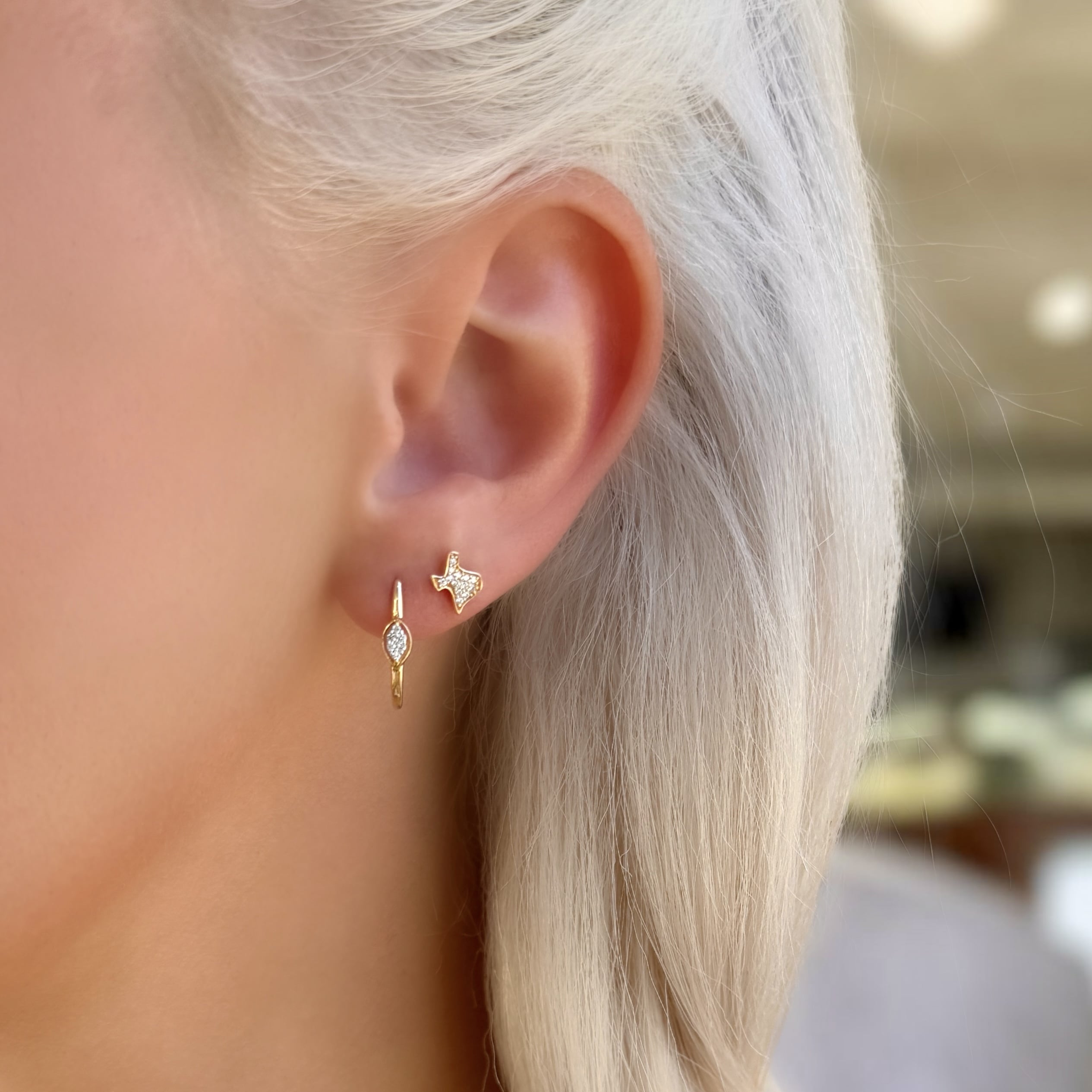 Diamond Cluster J-Hoop Earrings
