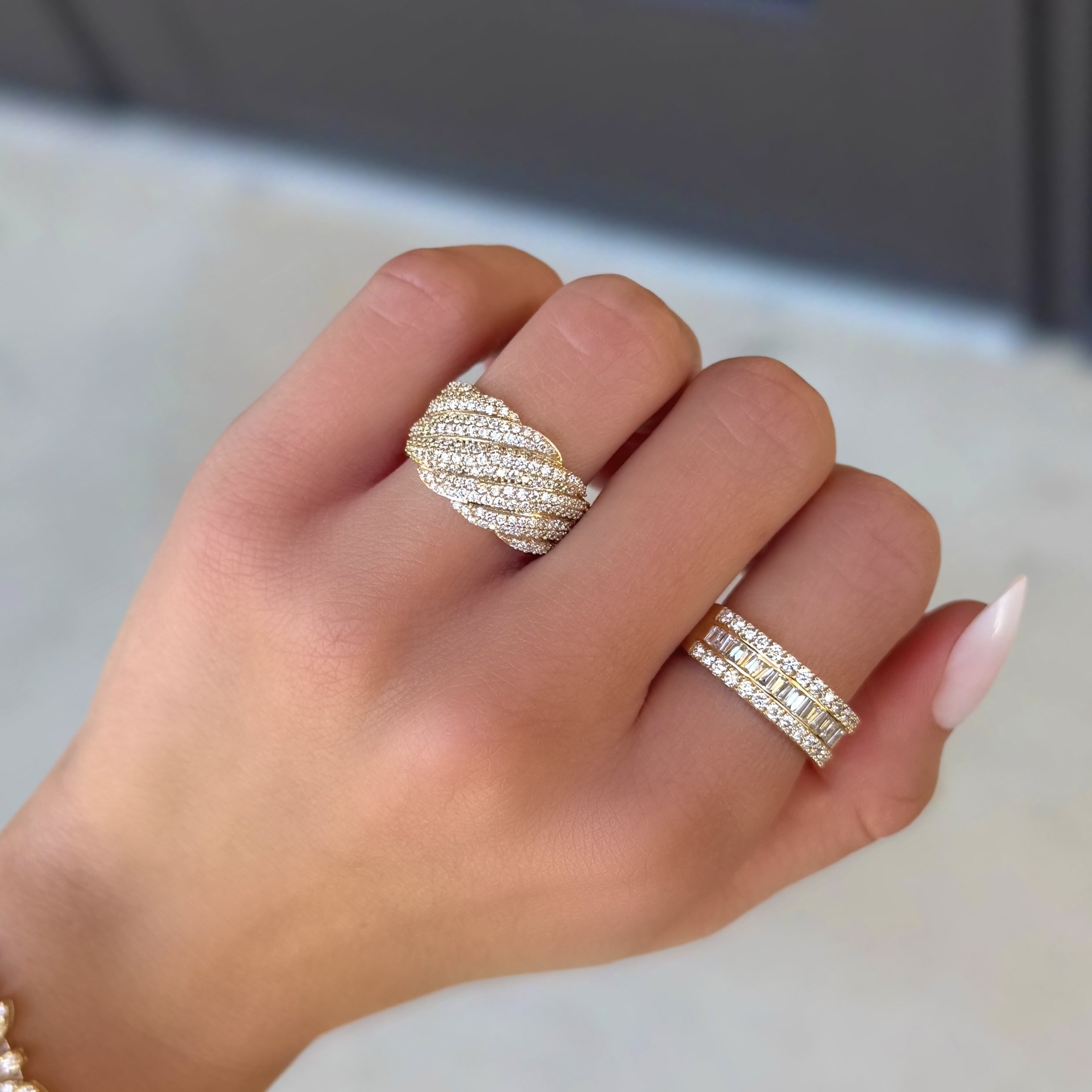 Wavy Pave Diamond Bombe Statement Ring