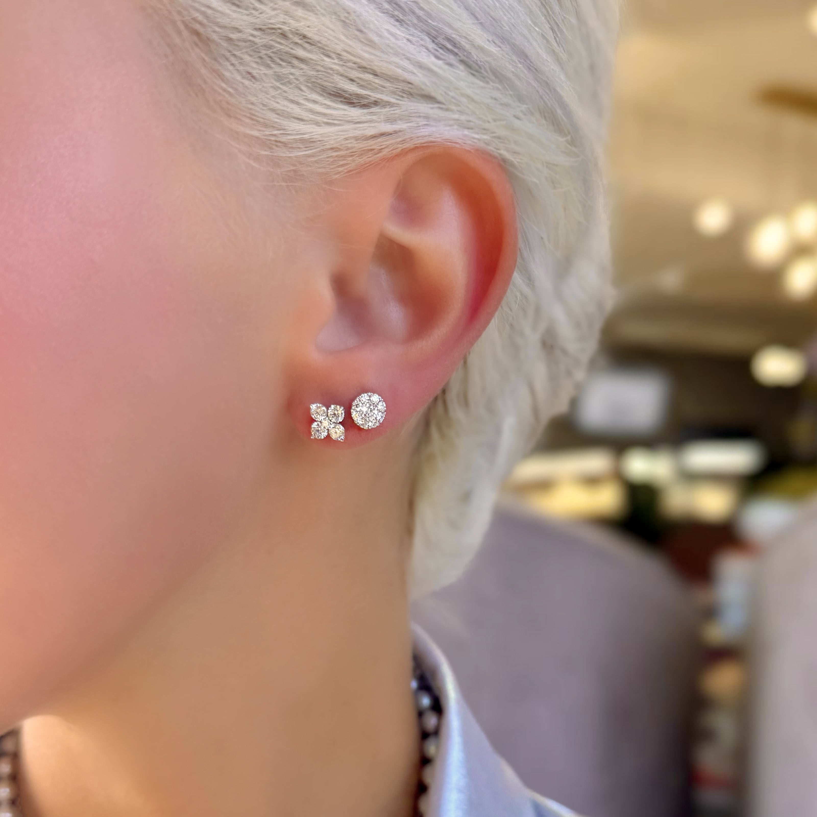 Large 5 Stone Diamond Flower Studs