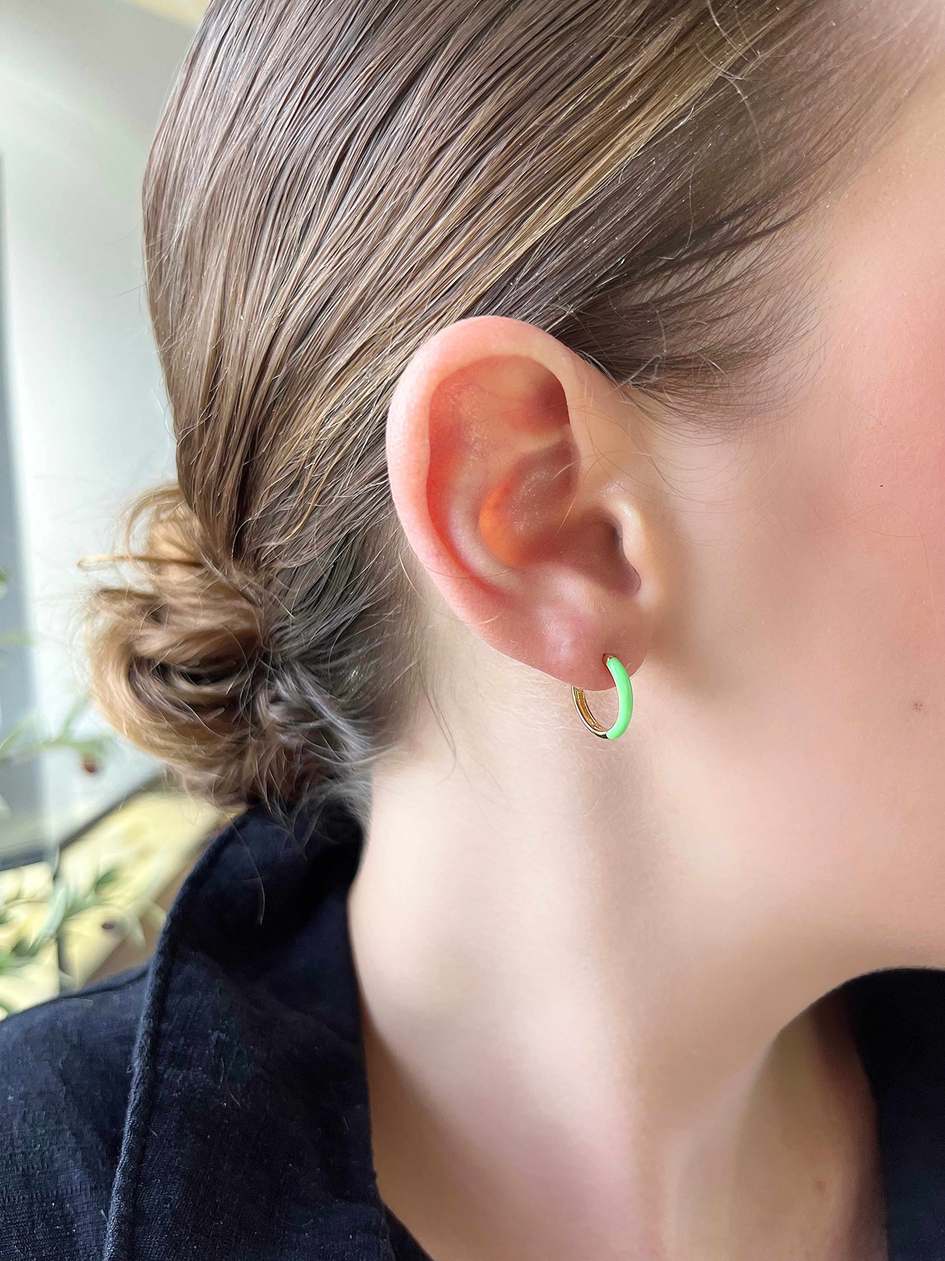 Neon Green Enamel Hoops