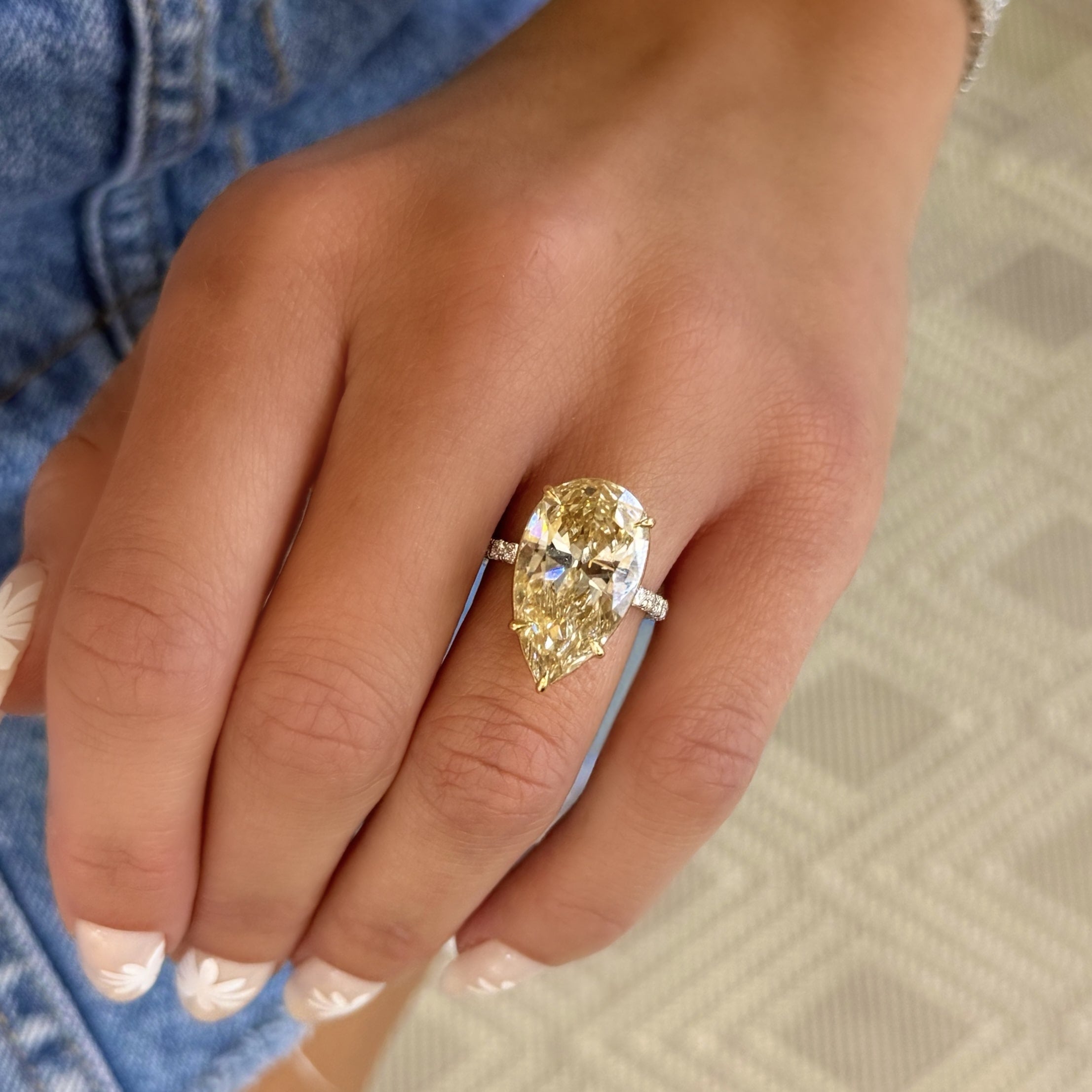 8.73Ct Fancy Yellow Pear Diamond Engagement Ring
