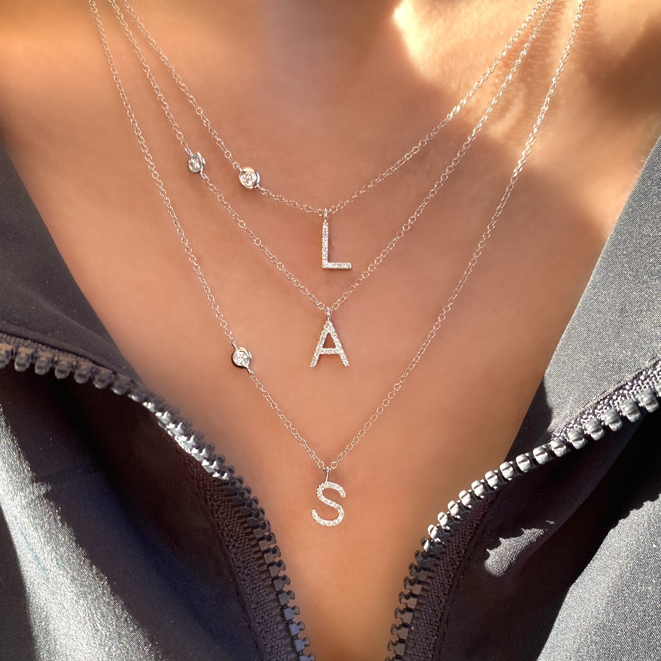 Diamond Bezel Initial Necklace