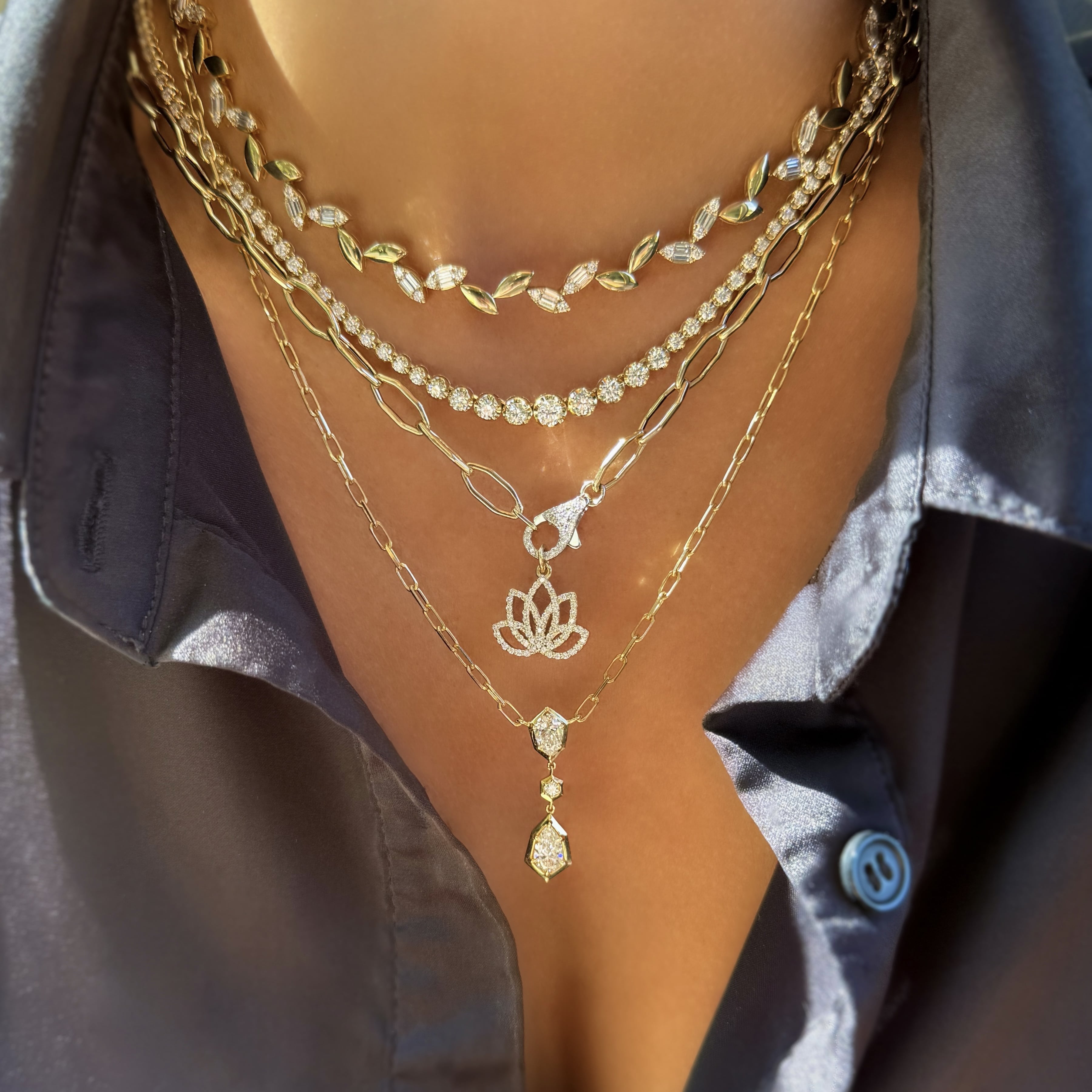 Bezel Set Pear Diamond Paperclip Necklace