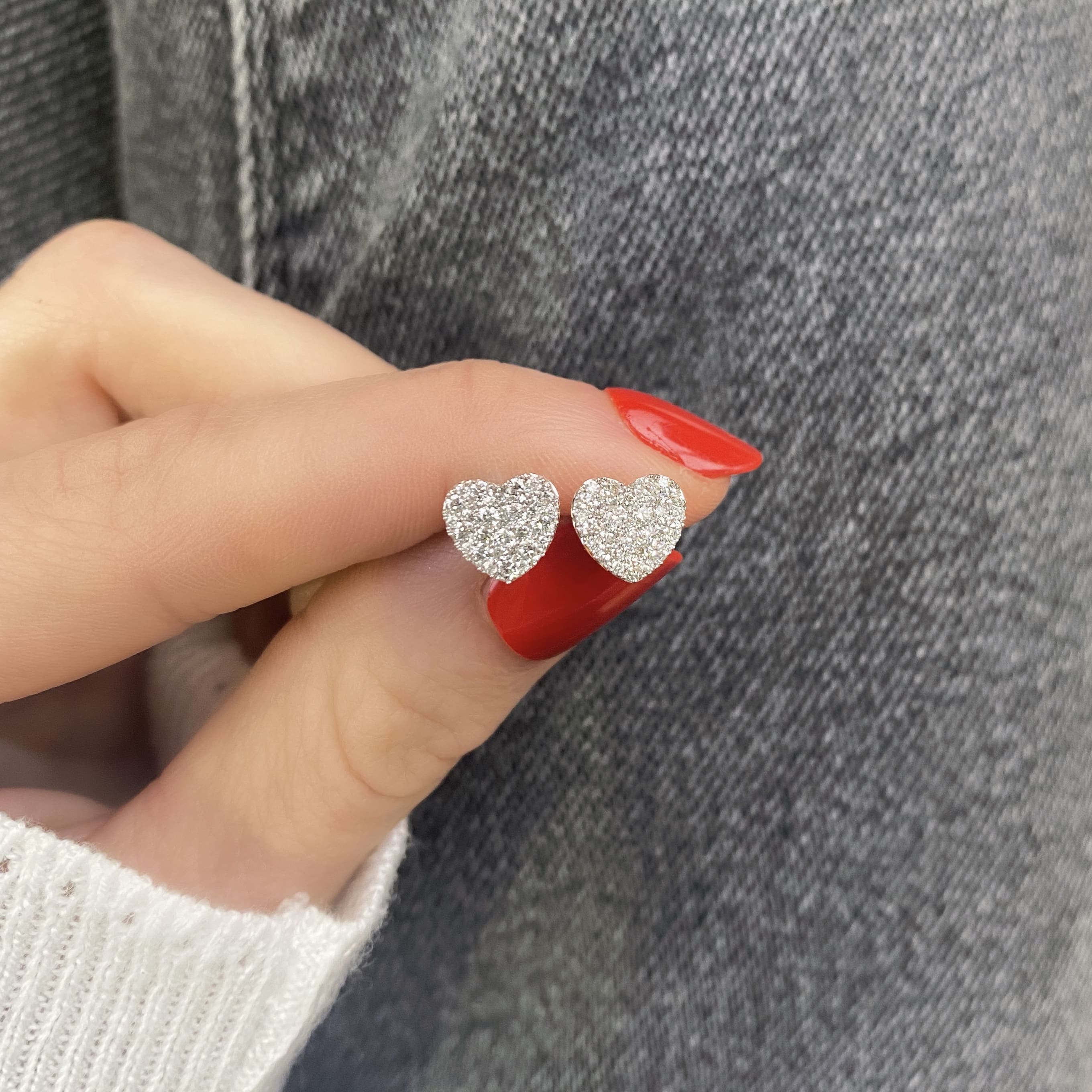 Pavé Diamond Heart Studs