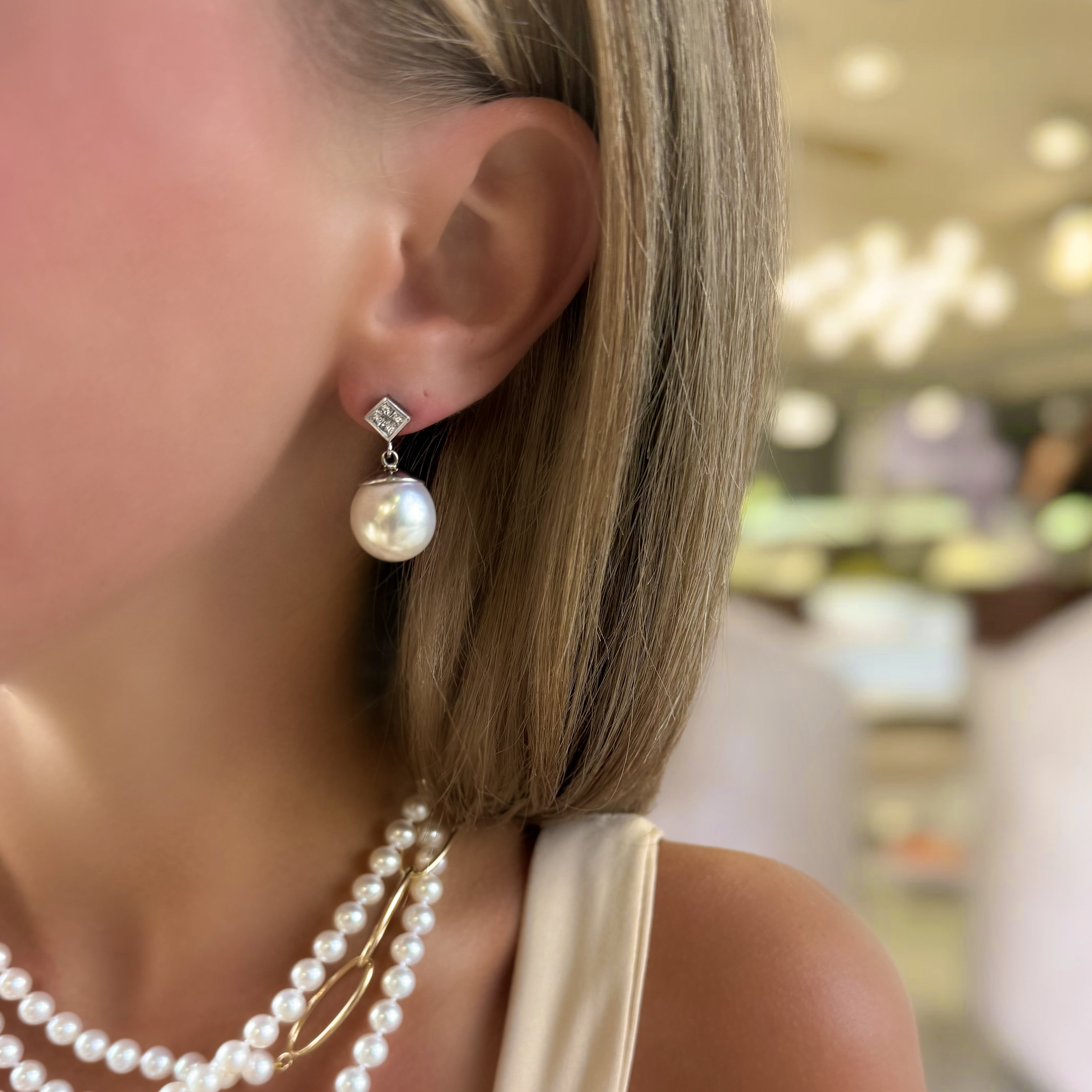 Southsea Pearl and Diamond Drop Earrings