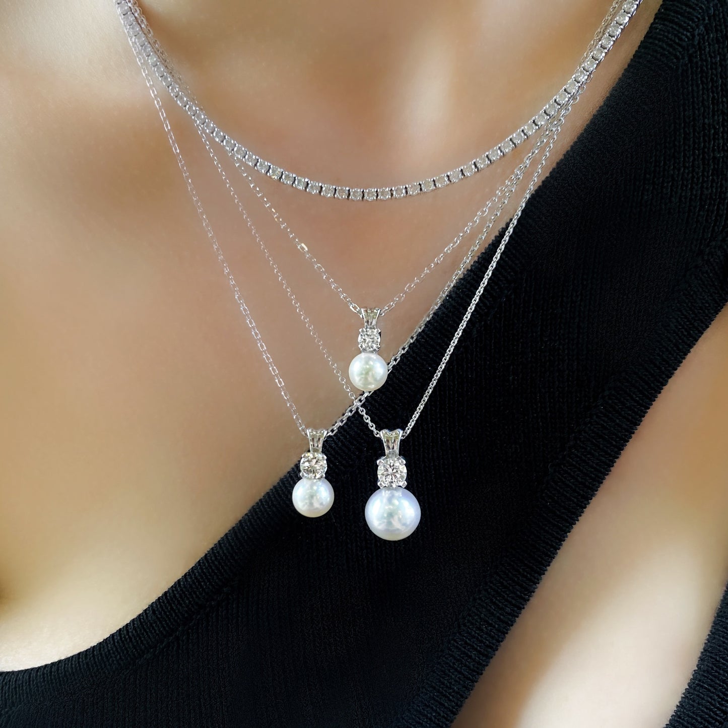 Large Pearl and Diamond Pendant Necklace