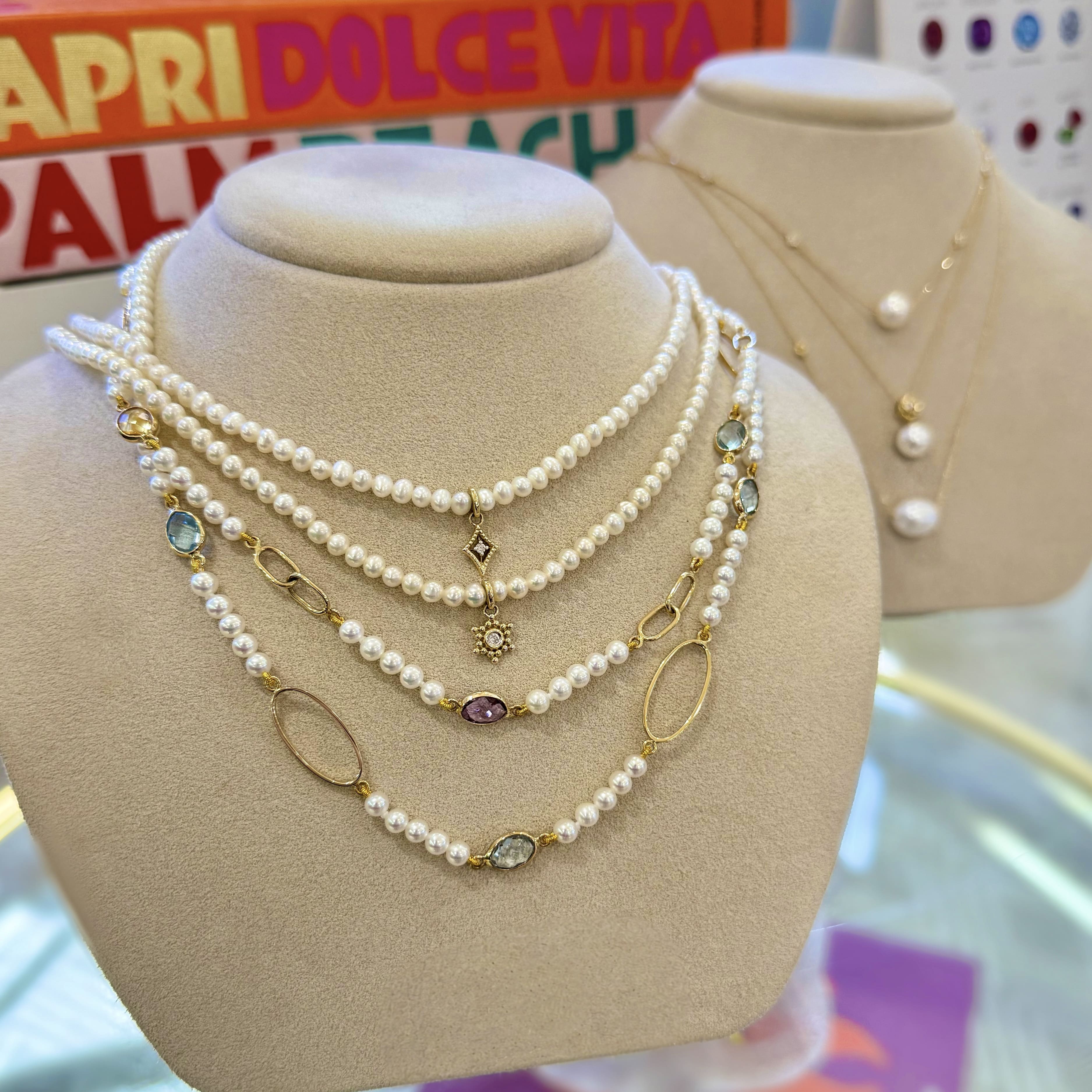 Pearl and Diamond Charm Necklace