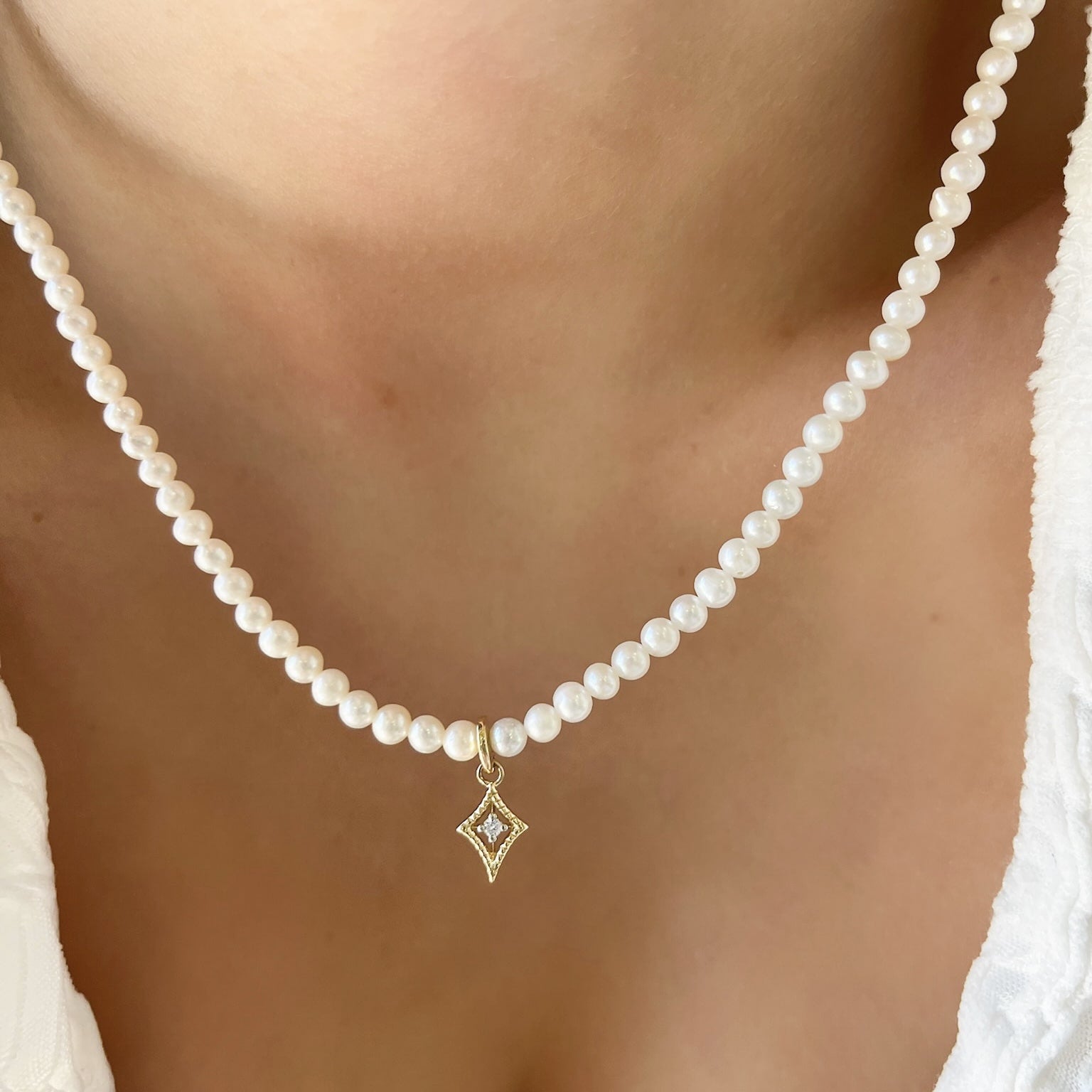 Pearl and Diamond Charm Necklace