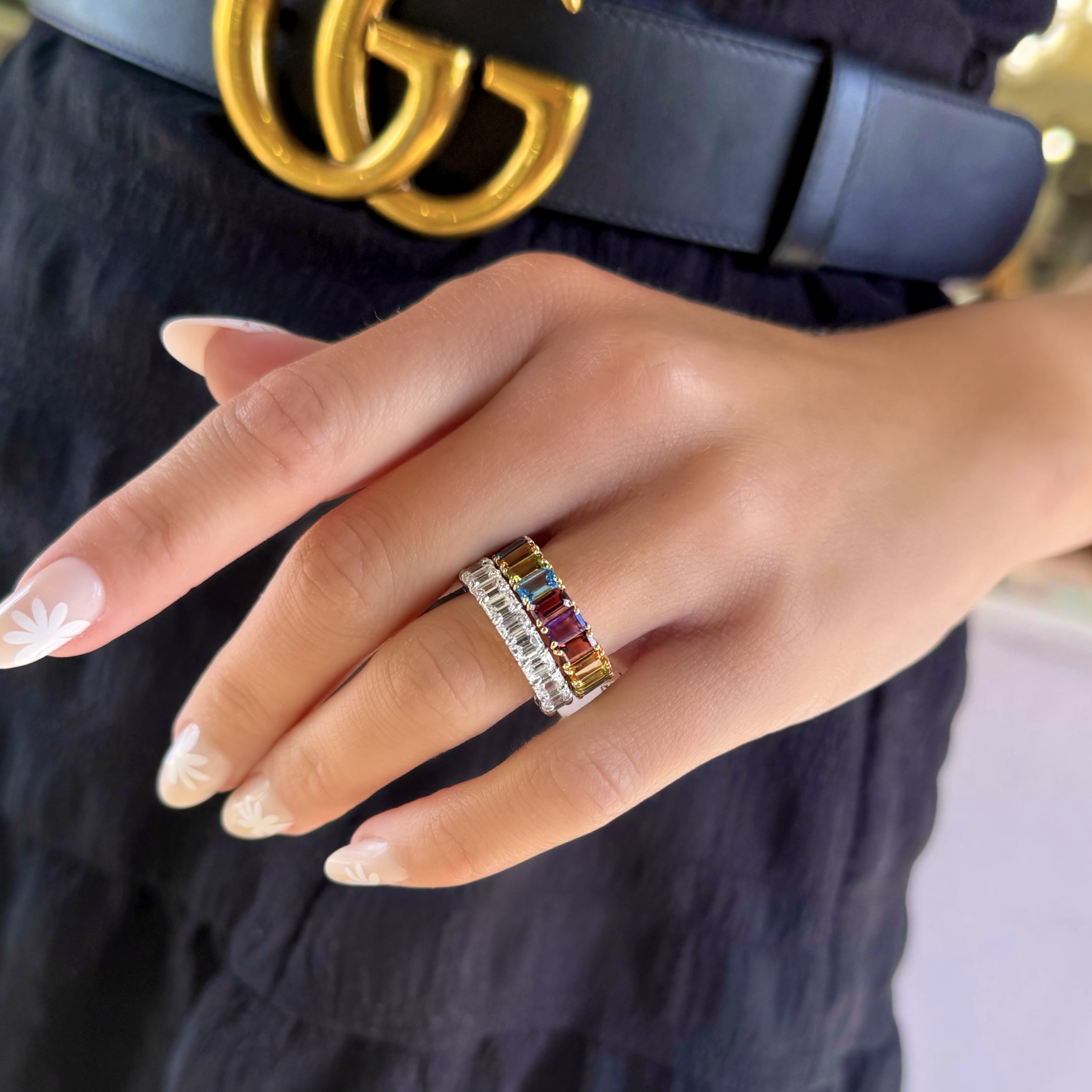 Multicolor Emerald Cut Gemstone Eternity Band