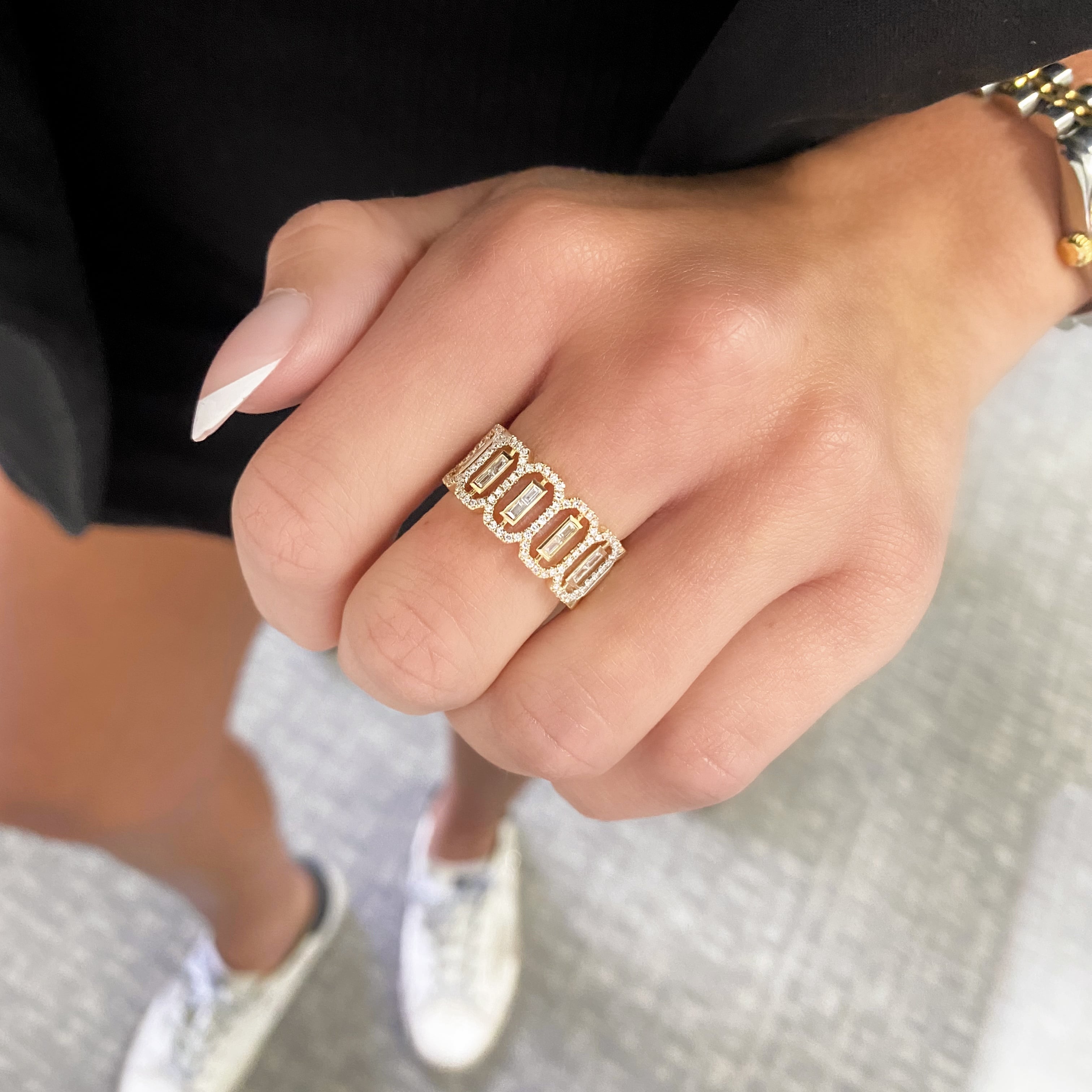 Geometric Baguette Diamond Ring