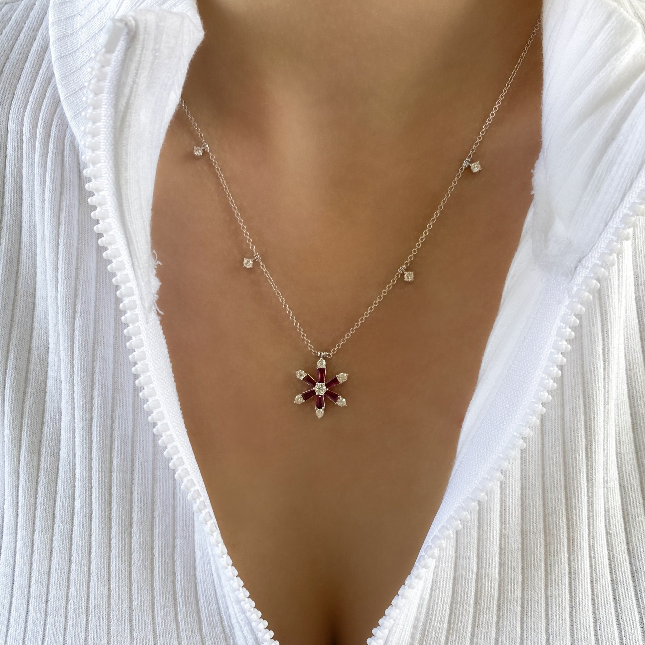 Ruby and Diamond Flower Necklace