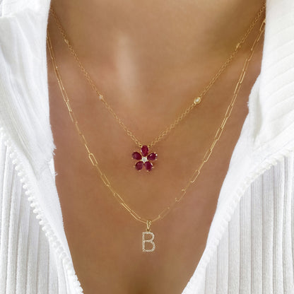 Ruby Flower Bezel Necklace