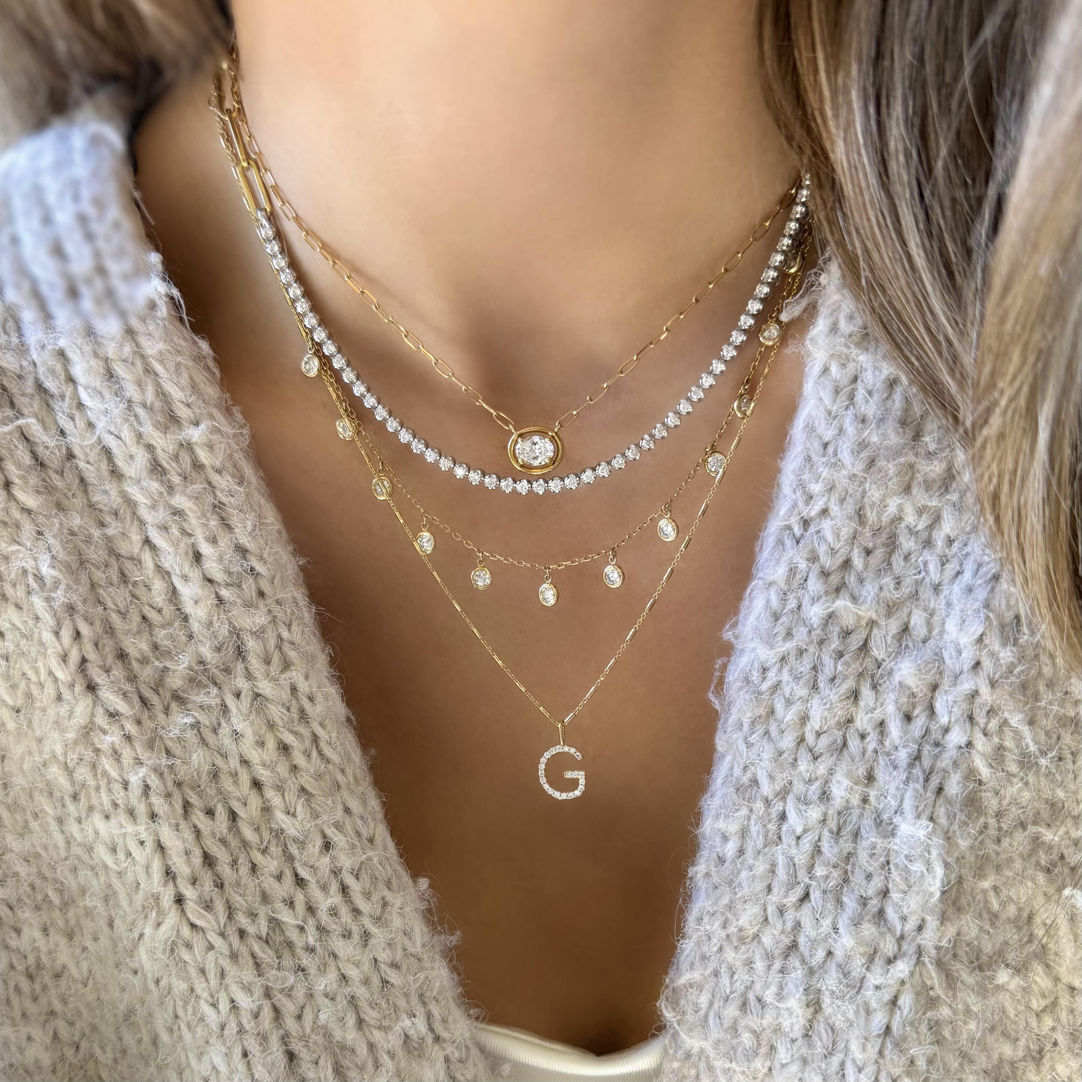 Halfway Diamond and Paperclip Tennis Necklace