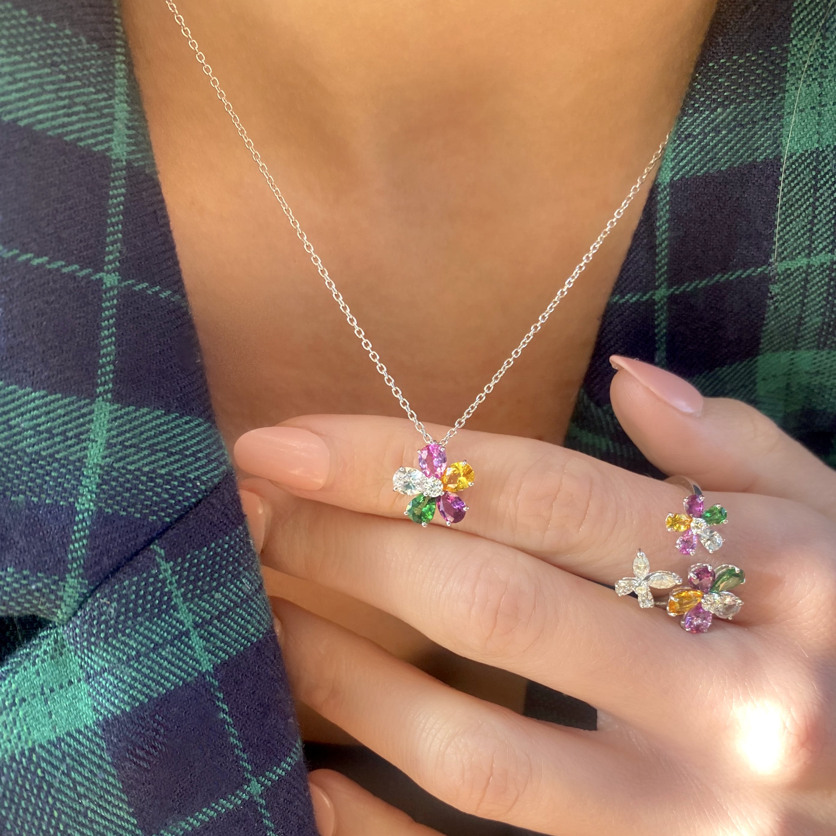 Fancy Sapphire and Diamond Flower Necklace