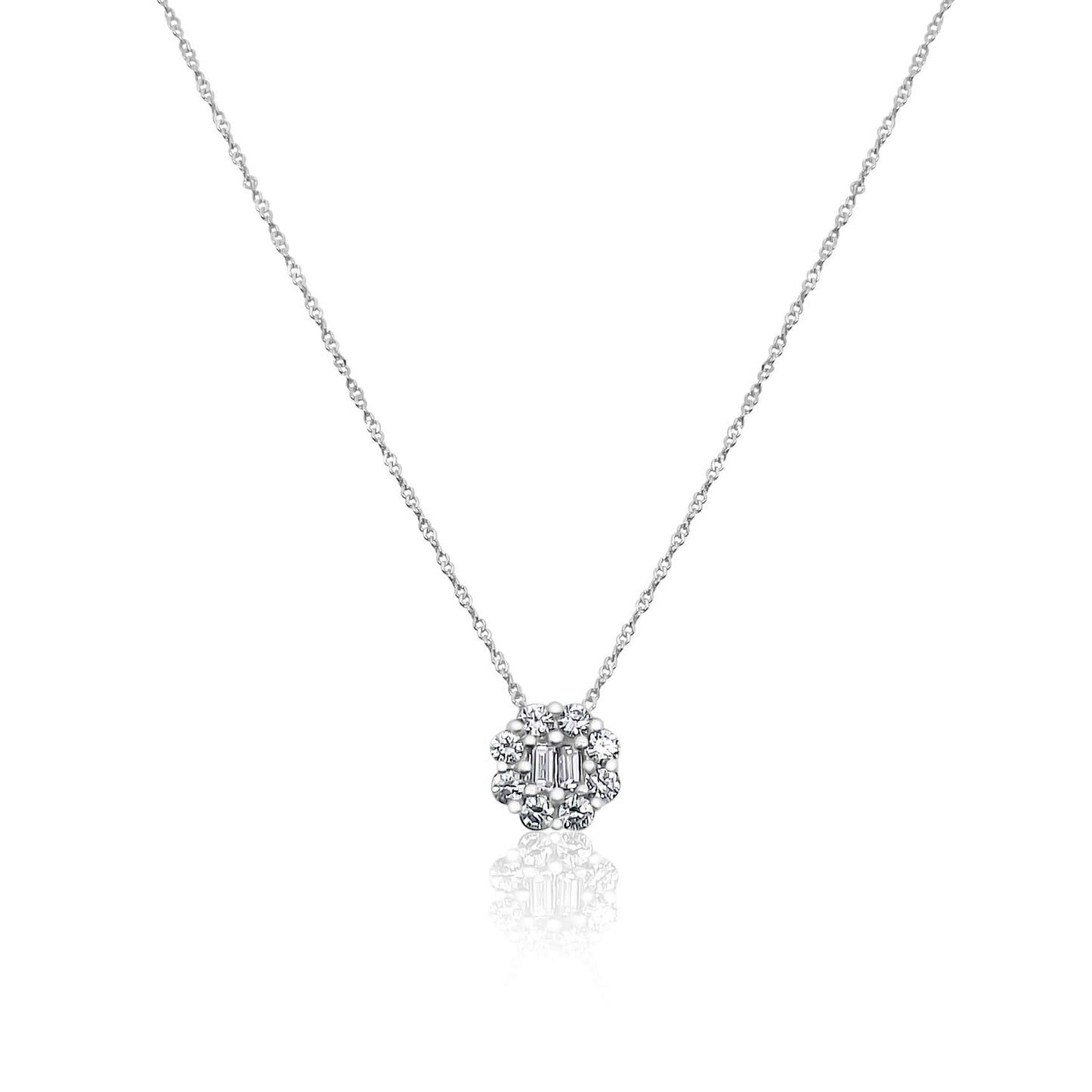 Small Baguette and Round Diamond Necklace