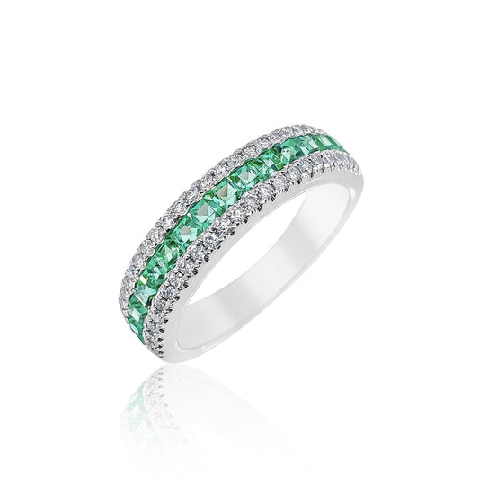 Emerald and Diamond Row Ring