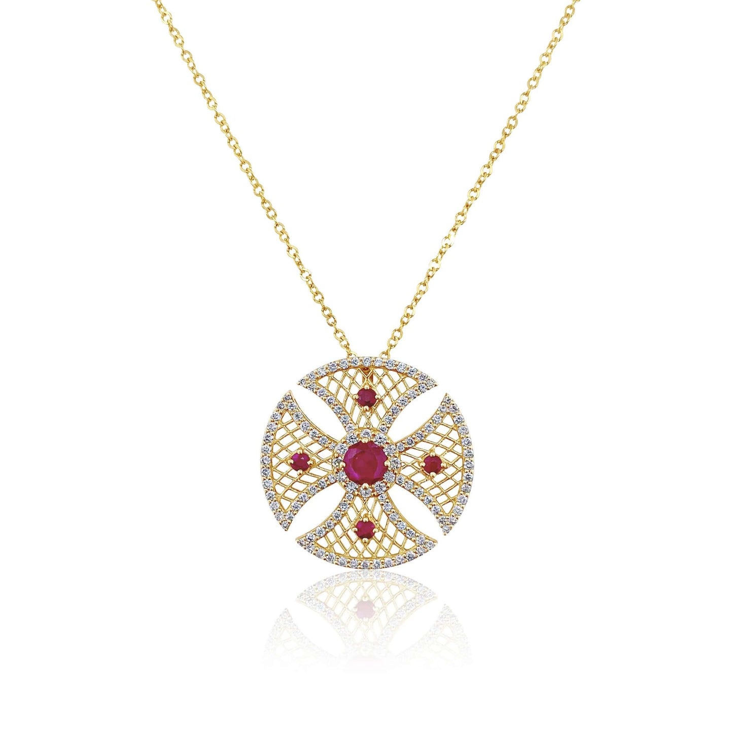 Ruby and Diamond Cross Medallion Necklace
