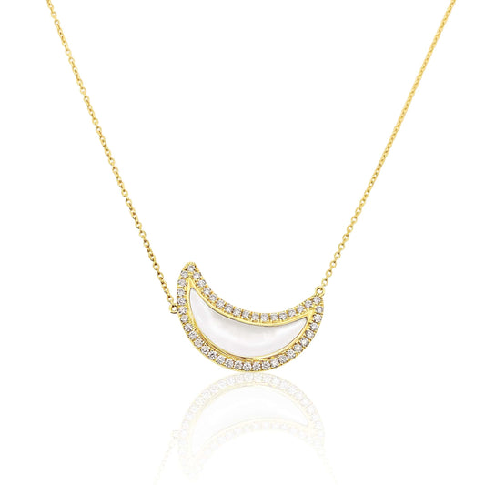 Mother of Pearl and Diamond Crescent Moon Necklace