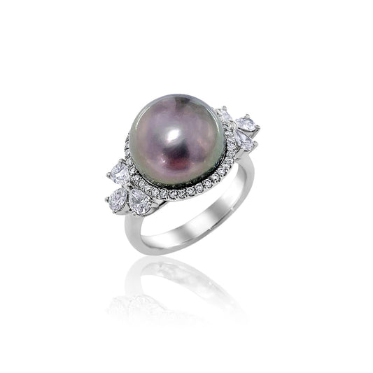 Tahitian Pearl and Pear Shape Diamond Ring