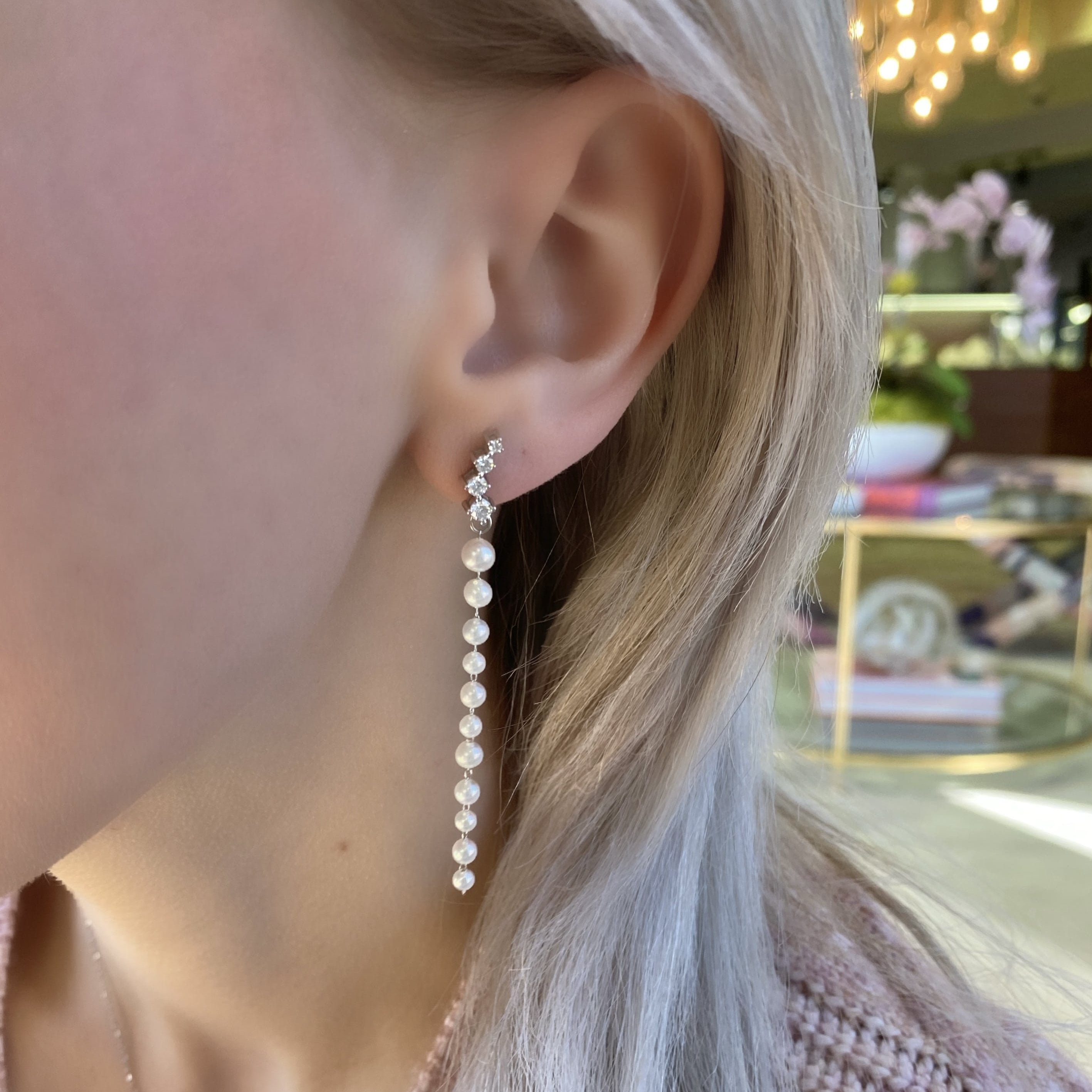 Diamond and Akoya Pearl Strand Earrings