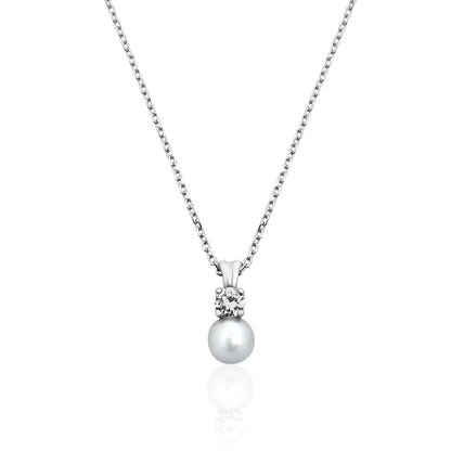 Small Pearl and Diamond Pendant Necklace