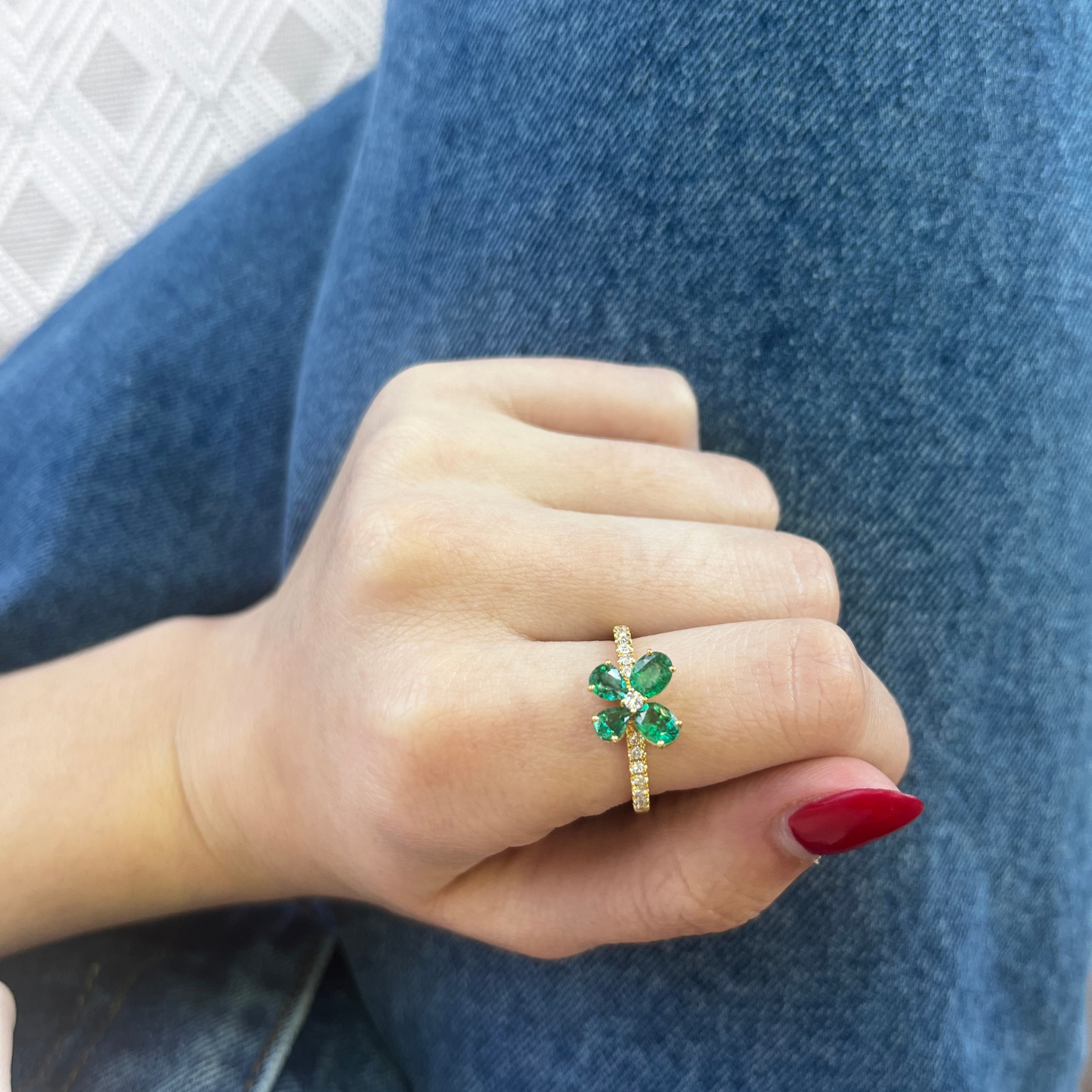 Emerald and Diamond Flower Ring