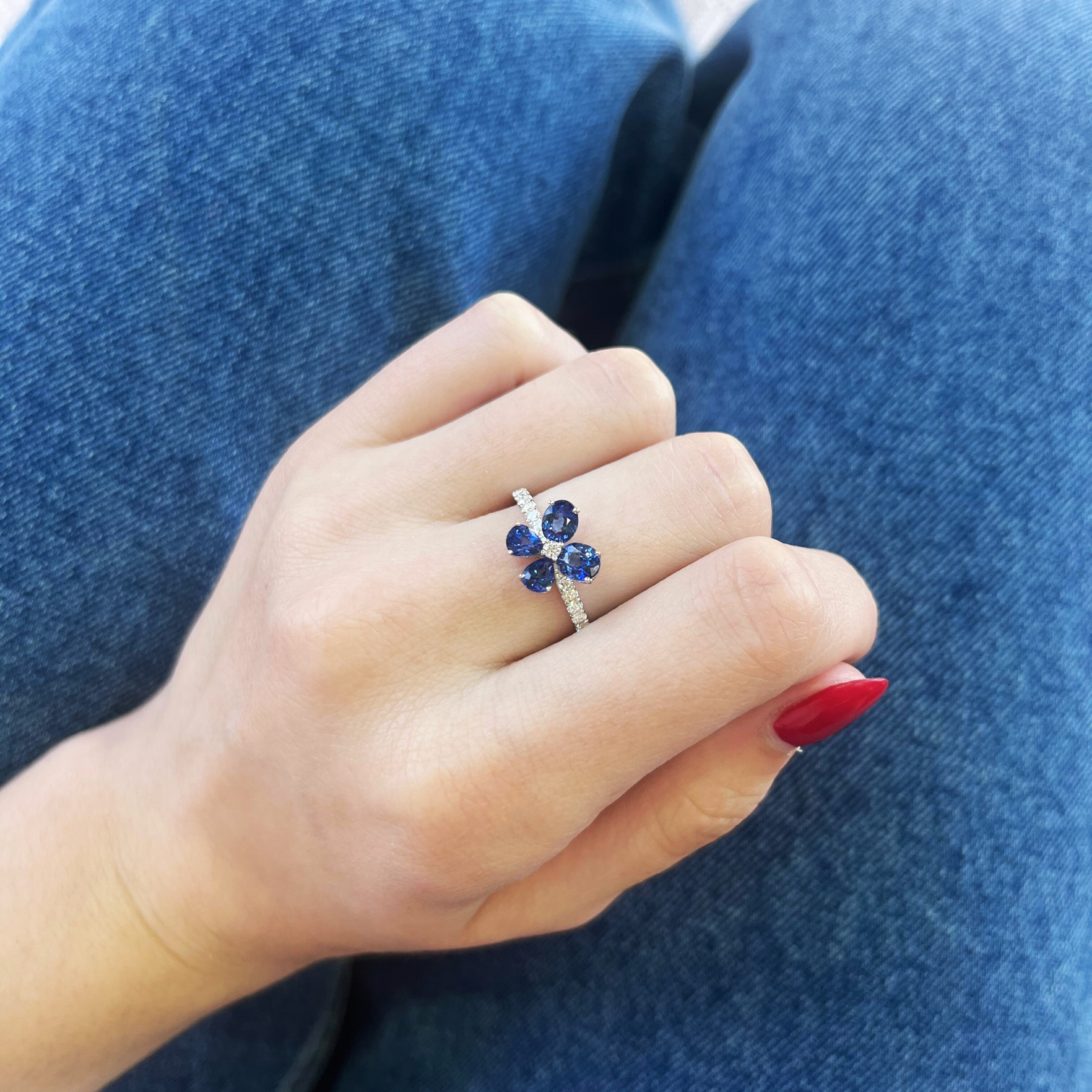 Sapphire and Diamond Flower Ring