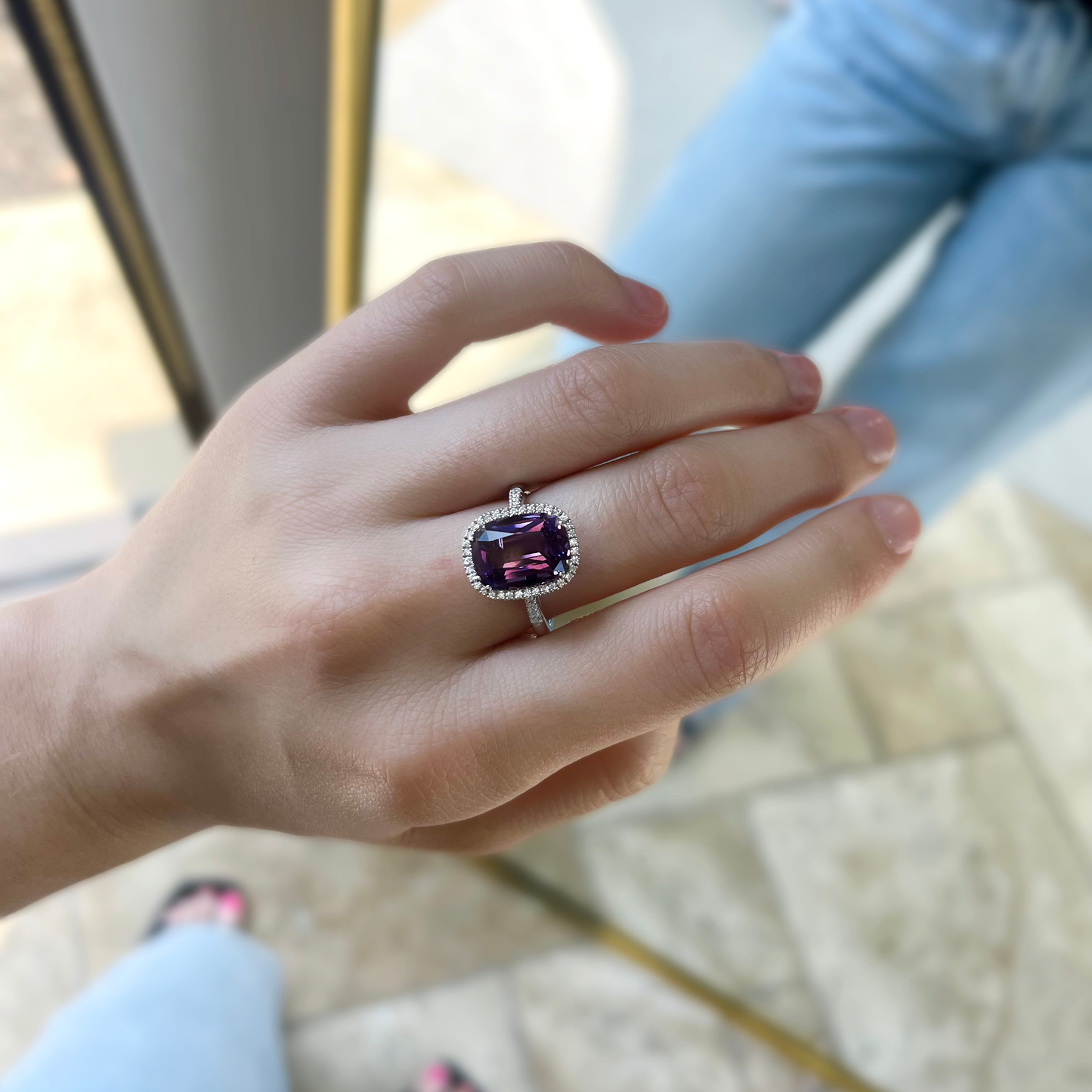 Cushion Cut Amethyst and Diamond Ring