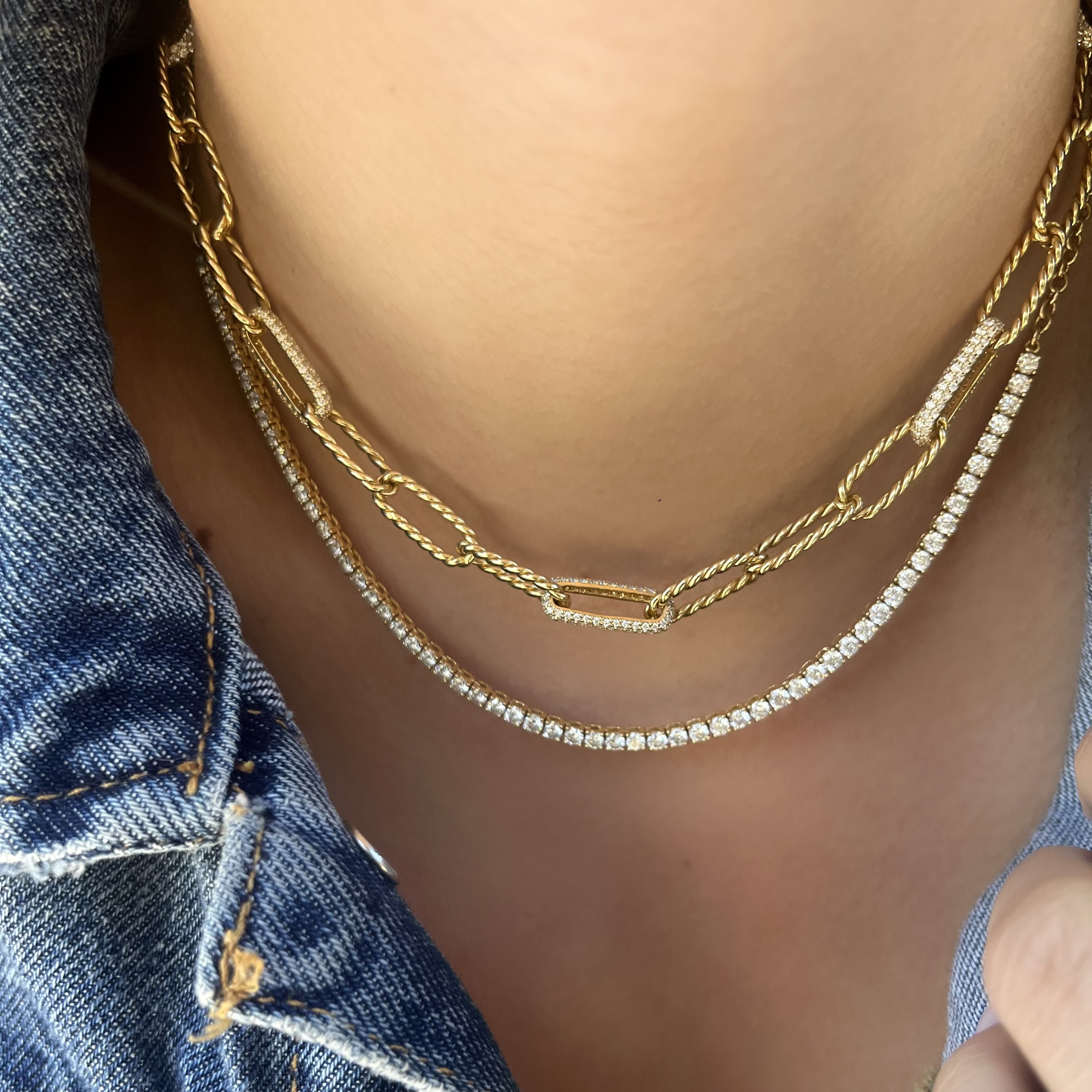 Pave Diamond and Twisted Link Paperclip Necklace