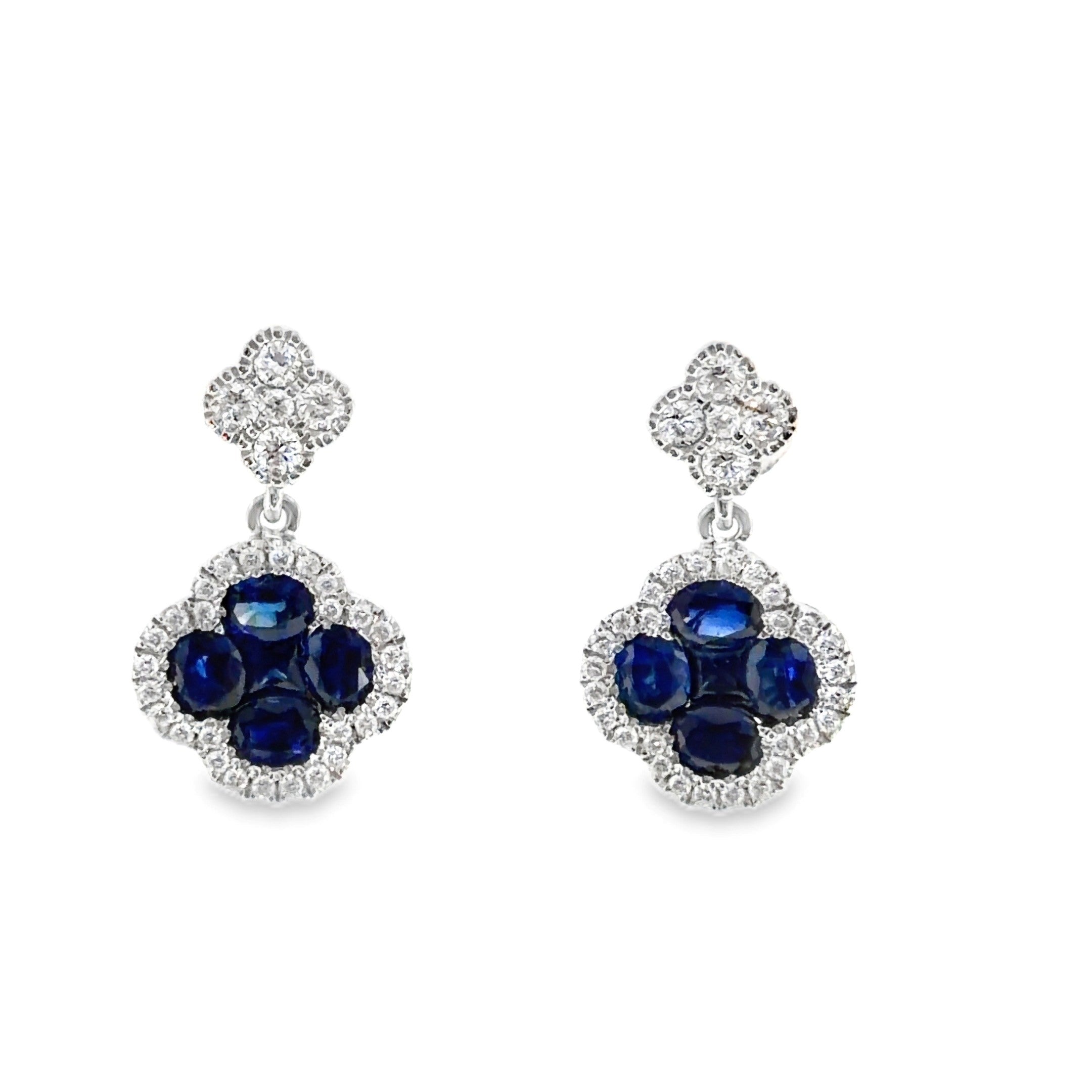 SAPPHIRE AND DIAMOND CLOVER DROP EARRINGS