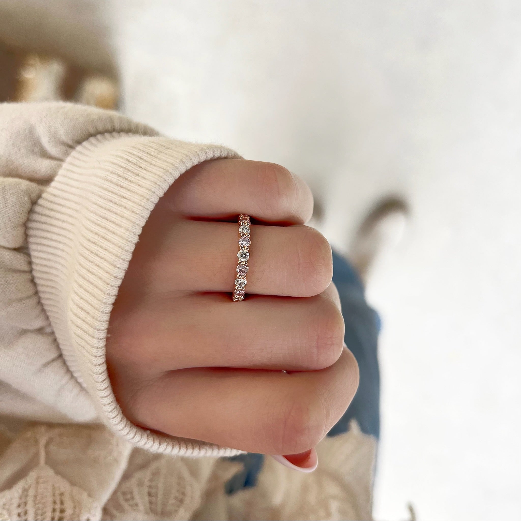 White and Pink Diamond Eternity Band