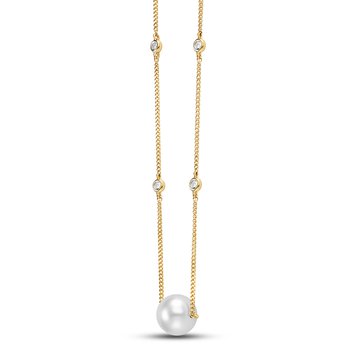 Bezel Diamond and Pearl Necklace