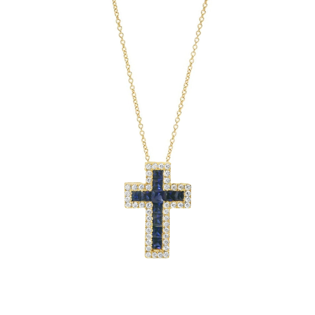 Sapphire and Diamond Cross Necklace