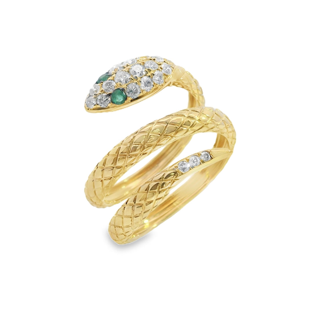 Diamond and Emerald Snake Ring