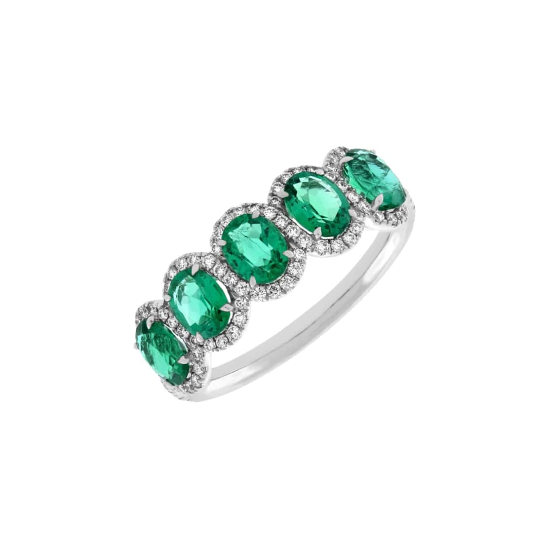 5 Stone Emerald and Diamond Ring