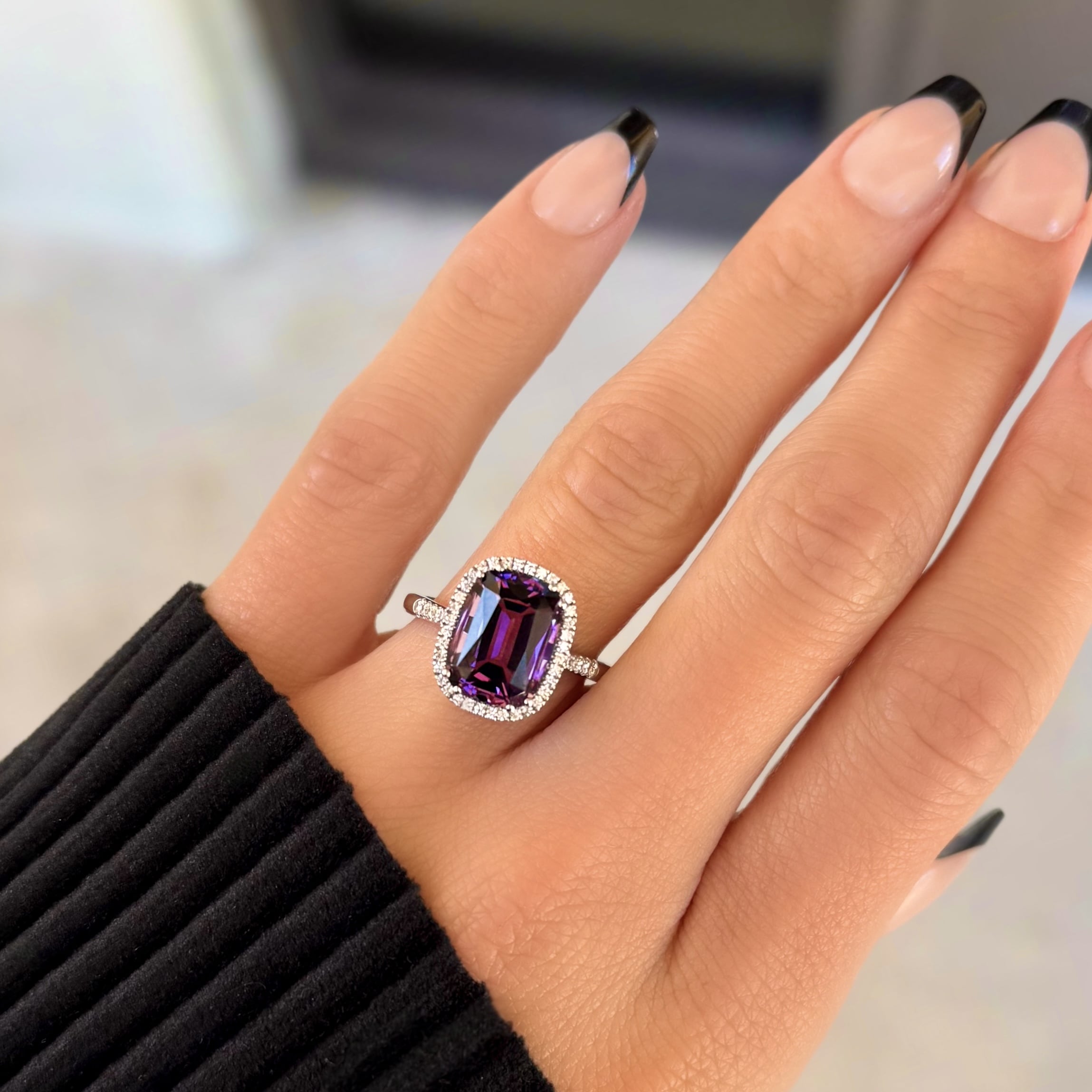Cushion Cut Amethyst and Diamond Ring