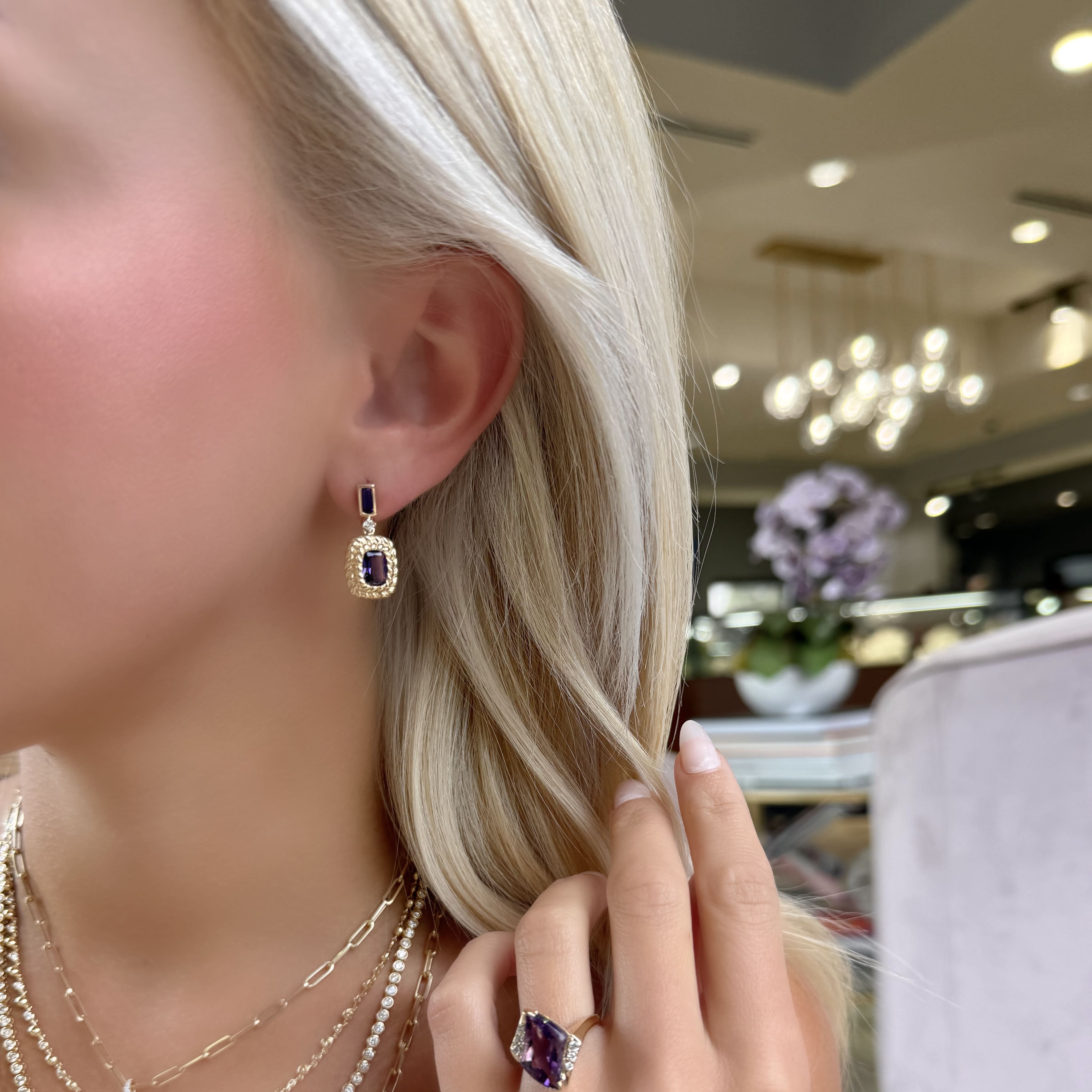 Amethyst and Diamond Dangle Earrings