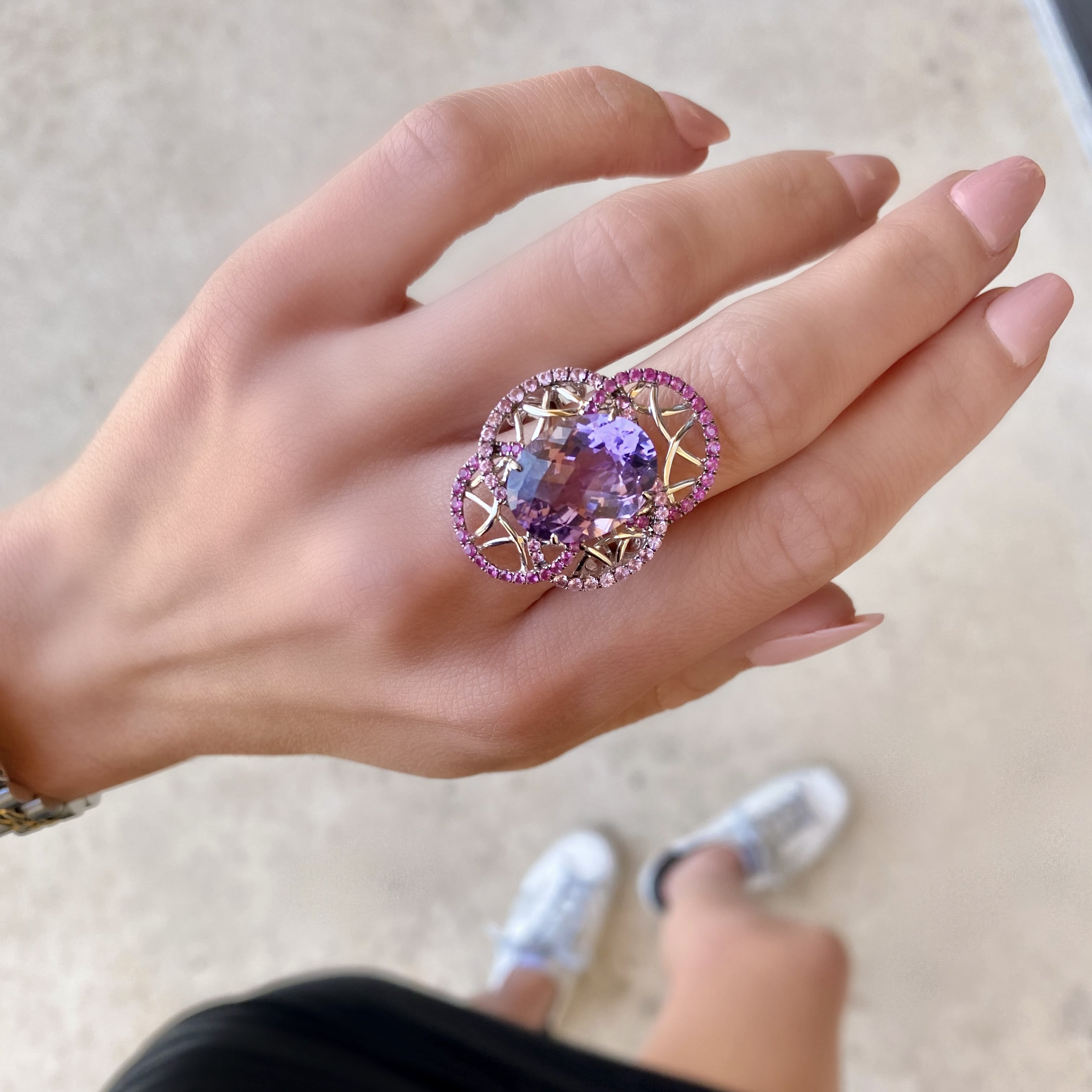 Amethyst and Pink Sapphire Statement Ring