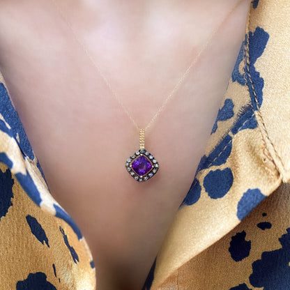 Amethyst and Diamond Pendant Necklace