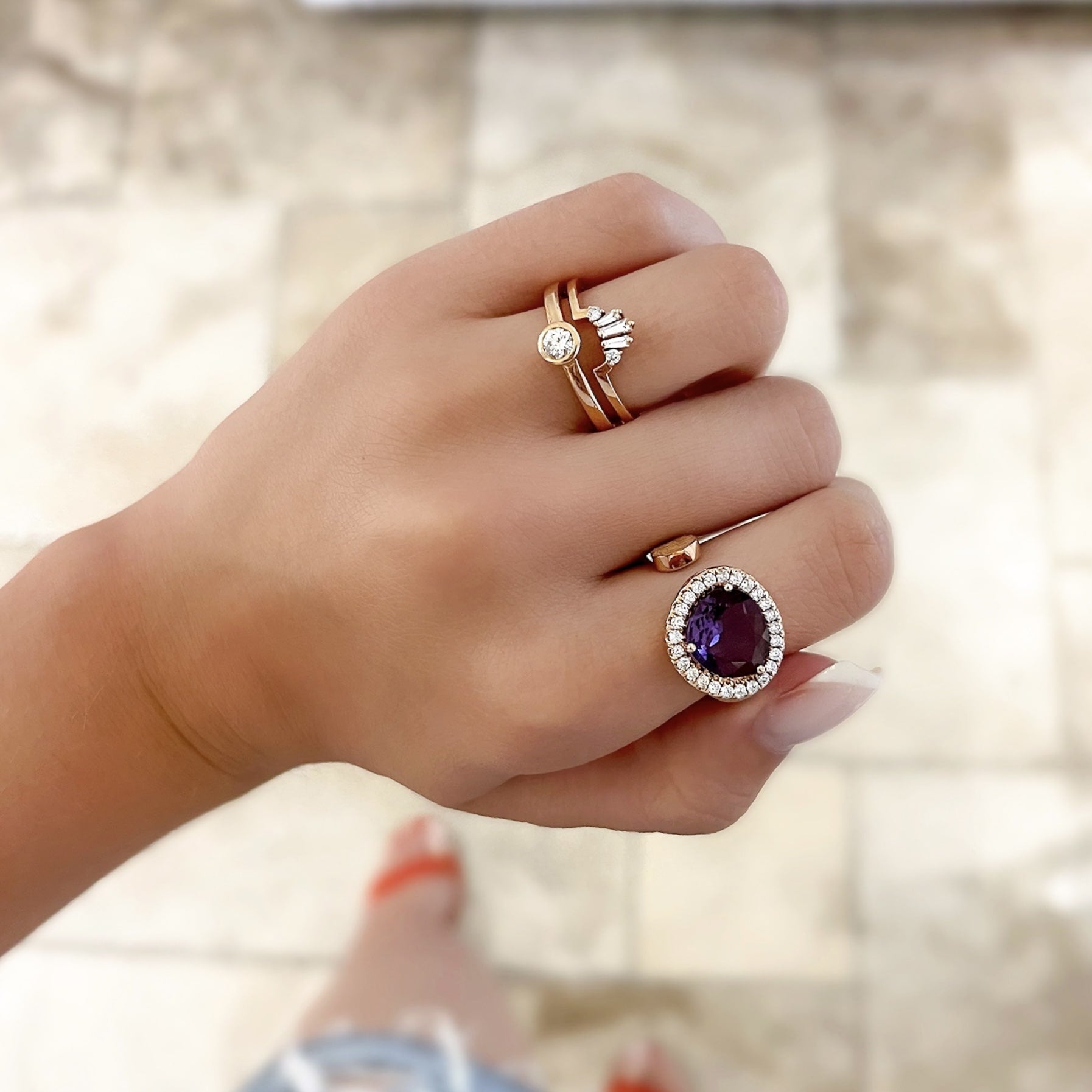 Trillion Amethyst and Diamond Ring