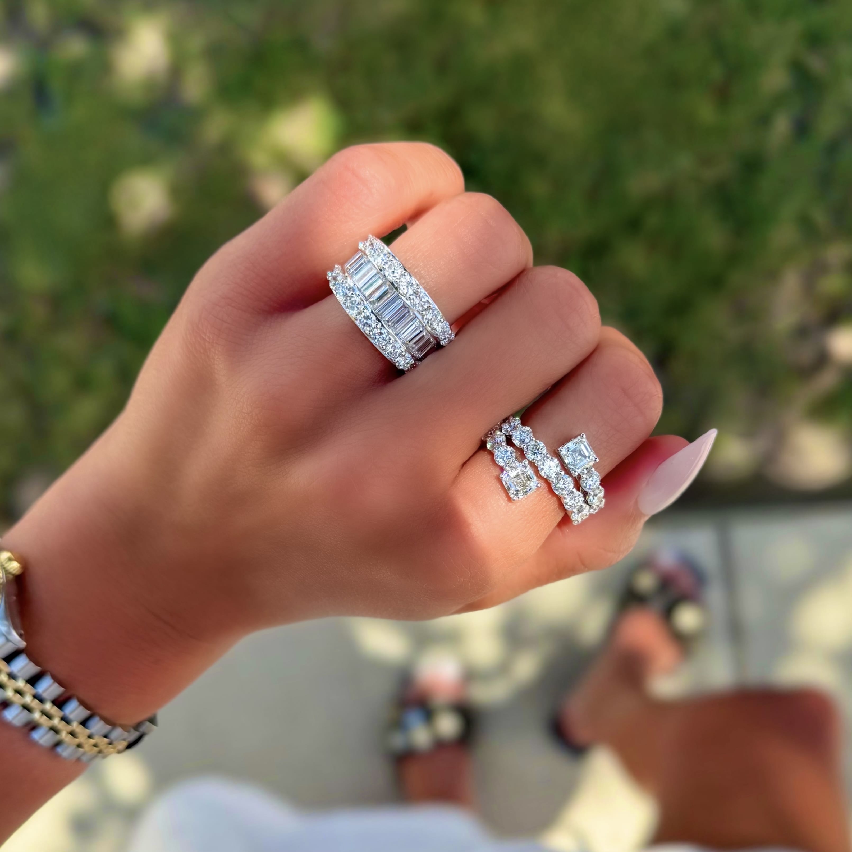 Baguette and Round Diamond Statement Ring