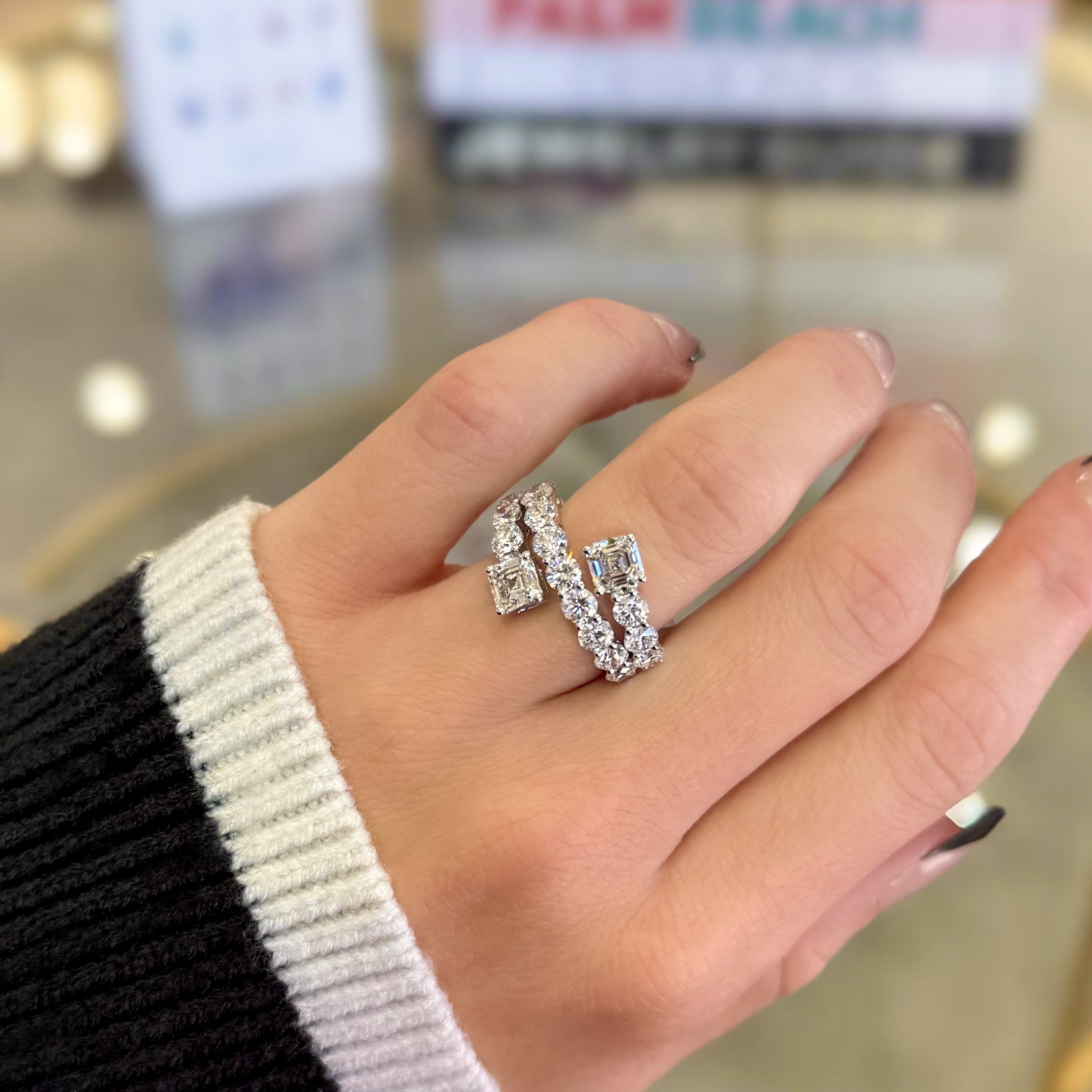 Asscher and Round Diamond Wrap Ring