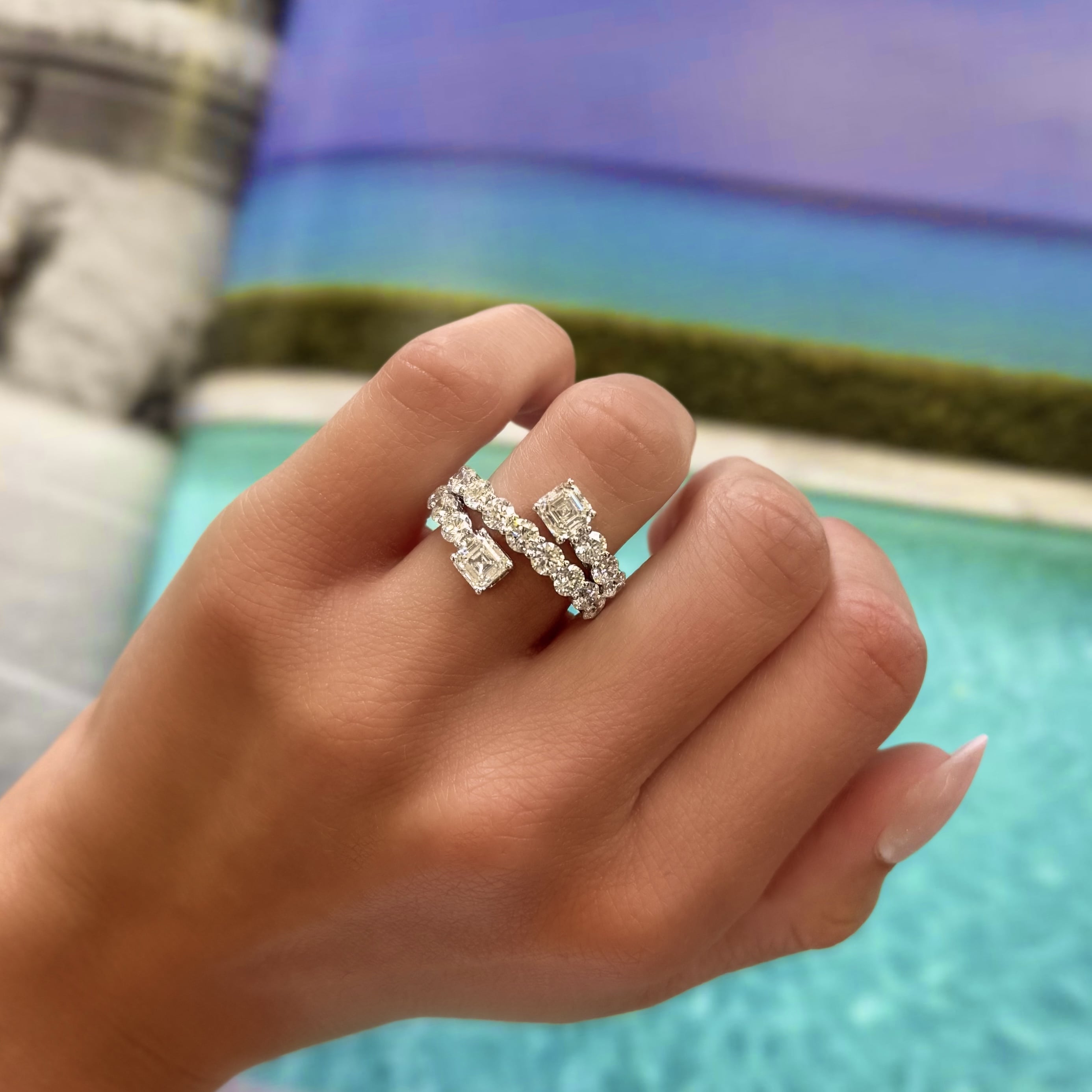 Asscher and Round Diamond Wrap Ring