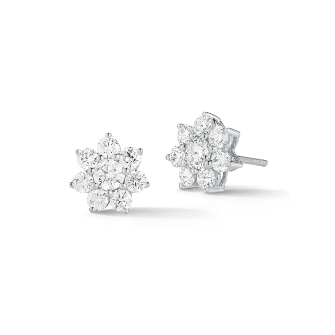 7 Stone Diamond Flower Stud Earrings