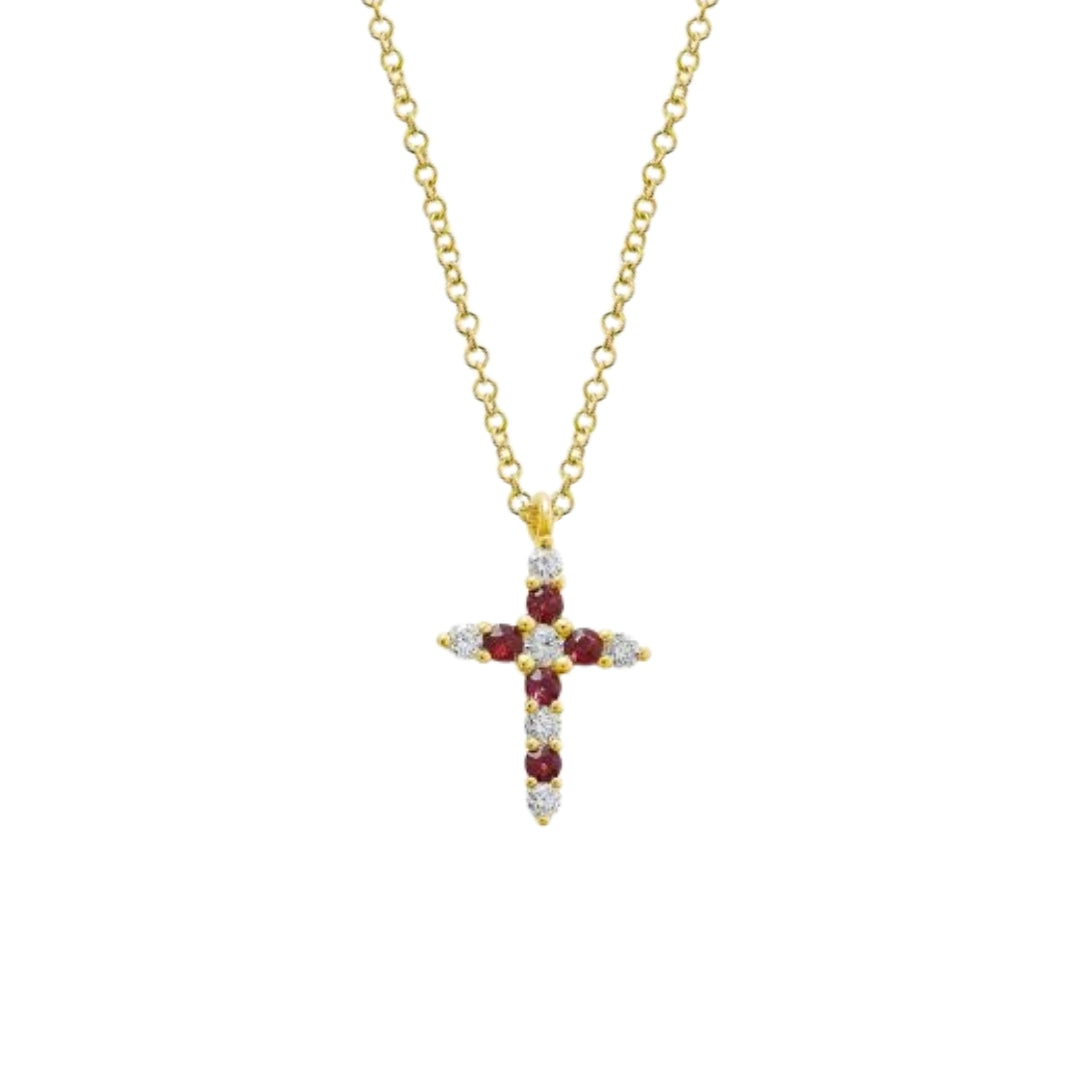 Ruby and Diamond Cross Necklace