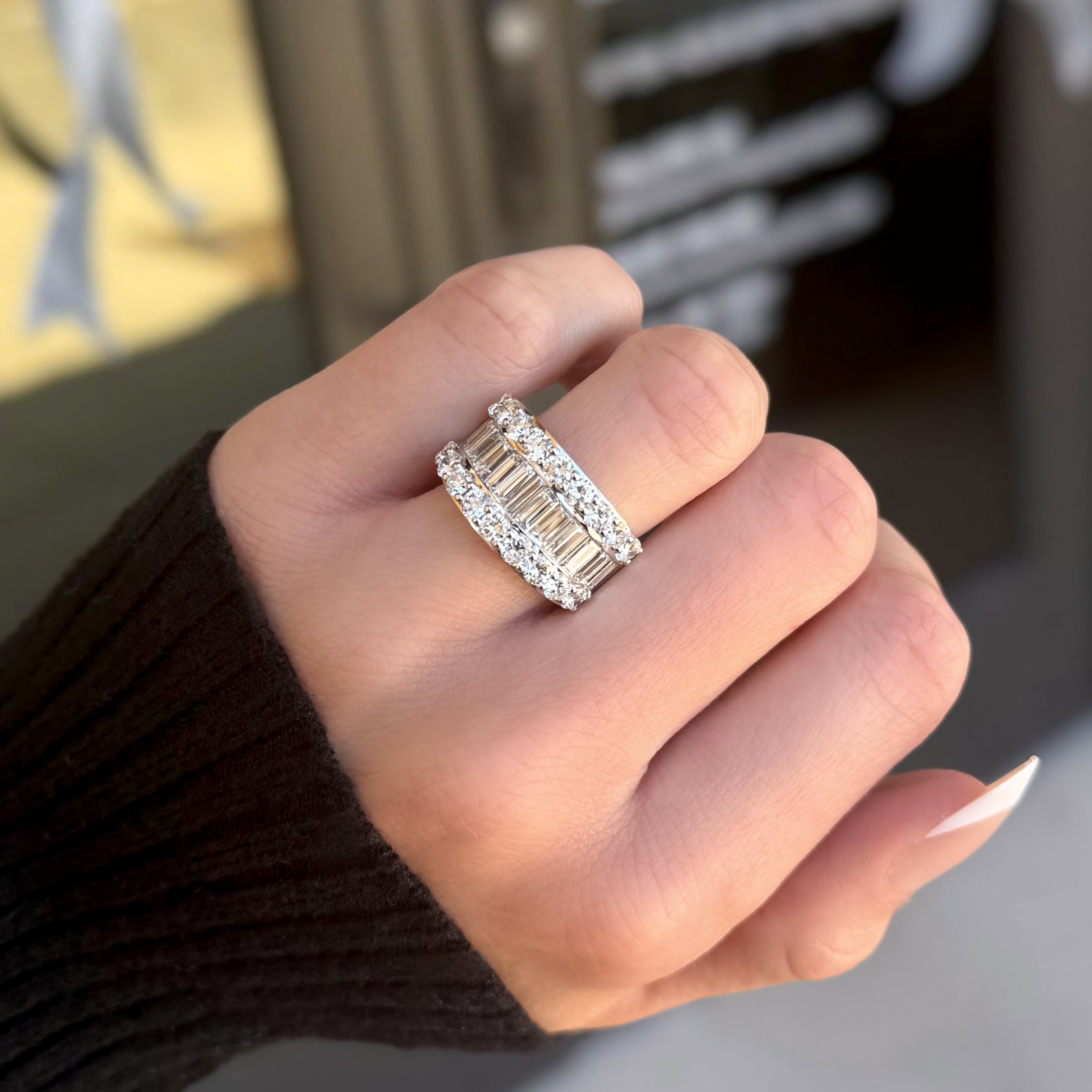 Baguette and Round Diamond Statement Ring