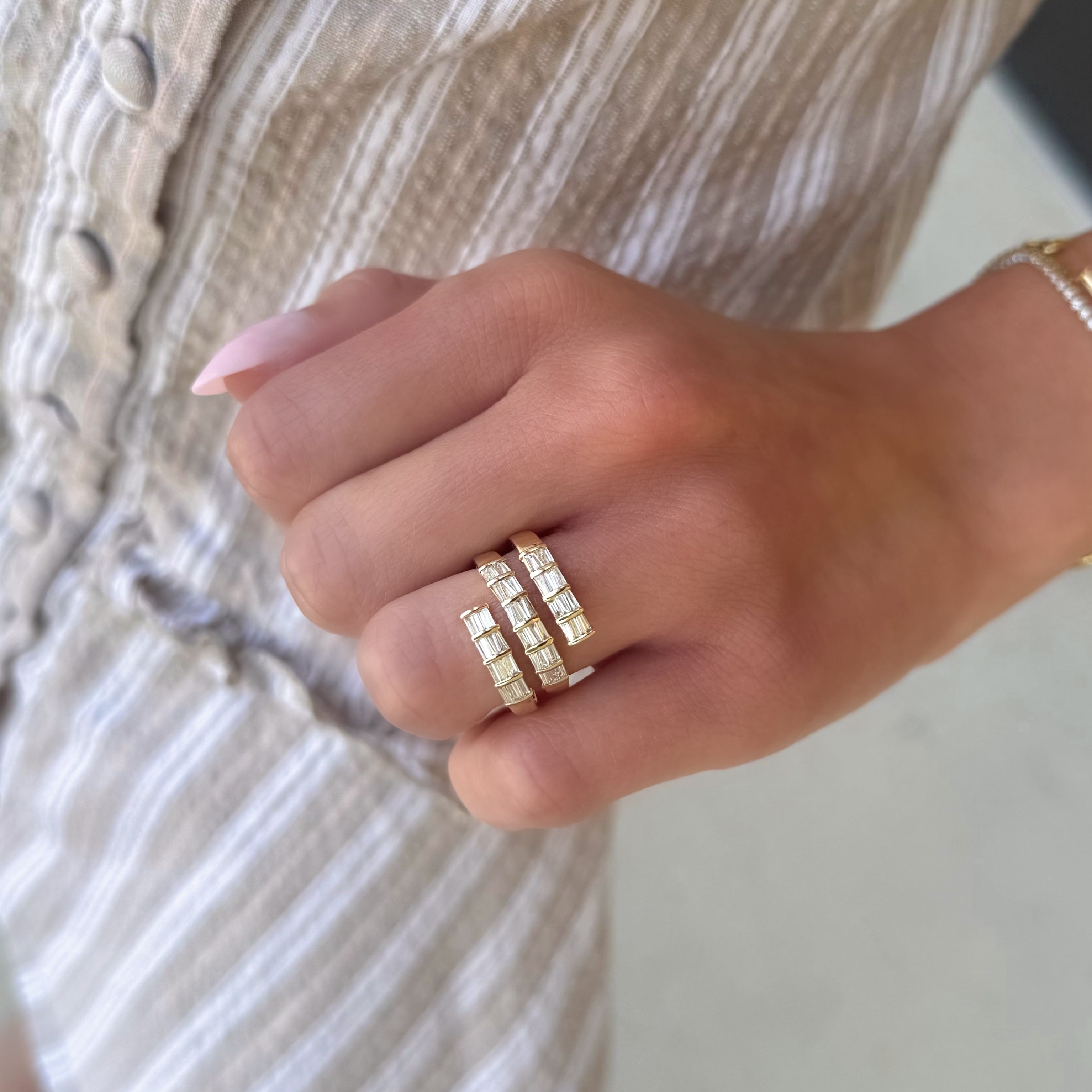 Baguette Diamond Multi Row Spiral Ring
