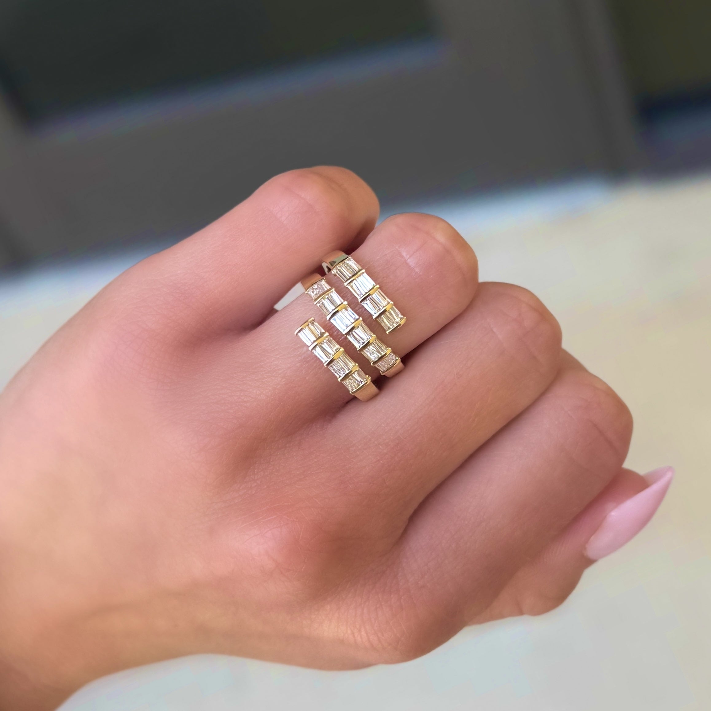 Baguette Diamond Multi Row Spiral Ring